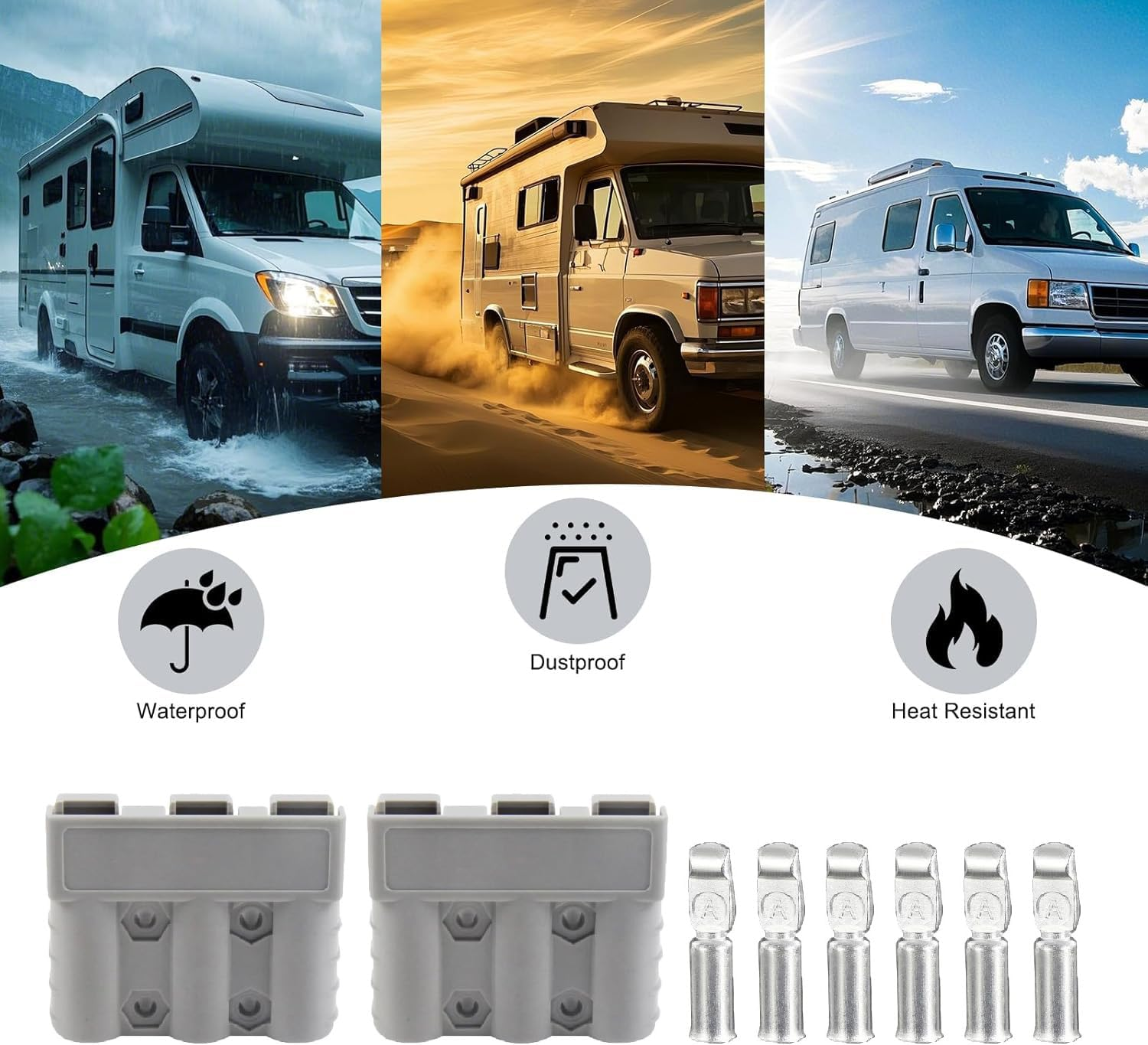 Wzenclave Anderson Style 3-Pole Battery Connector 50A 6AWG - Heavy Duty Quick Disconnect Plug for Solar Panels, 4WD, Caravans, DC Chargers & Trailers - 3-Pin Design for Secure Connection (2 Pack) image number 3