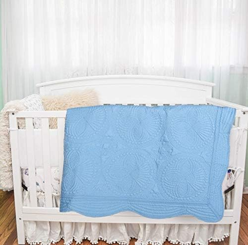 MONOBLANKS Baby Quilt Personlized Monogram Lightweight Embossed Scalloped Throw Blanket Four Seasons (Blue)