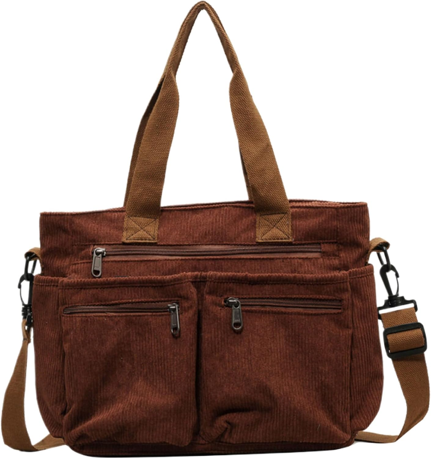 Tote Bag for Women Large Capacity Corduroy Crossbody Bag with Multi-Pocket ＆ Adjustable Strap Zipper Large Lady Handbag for Office Travel Shopping School