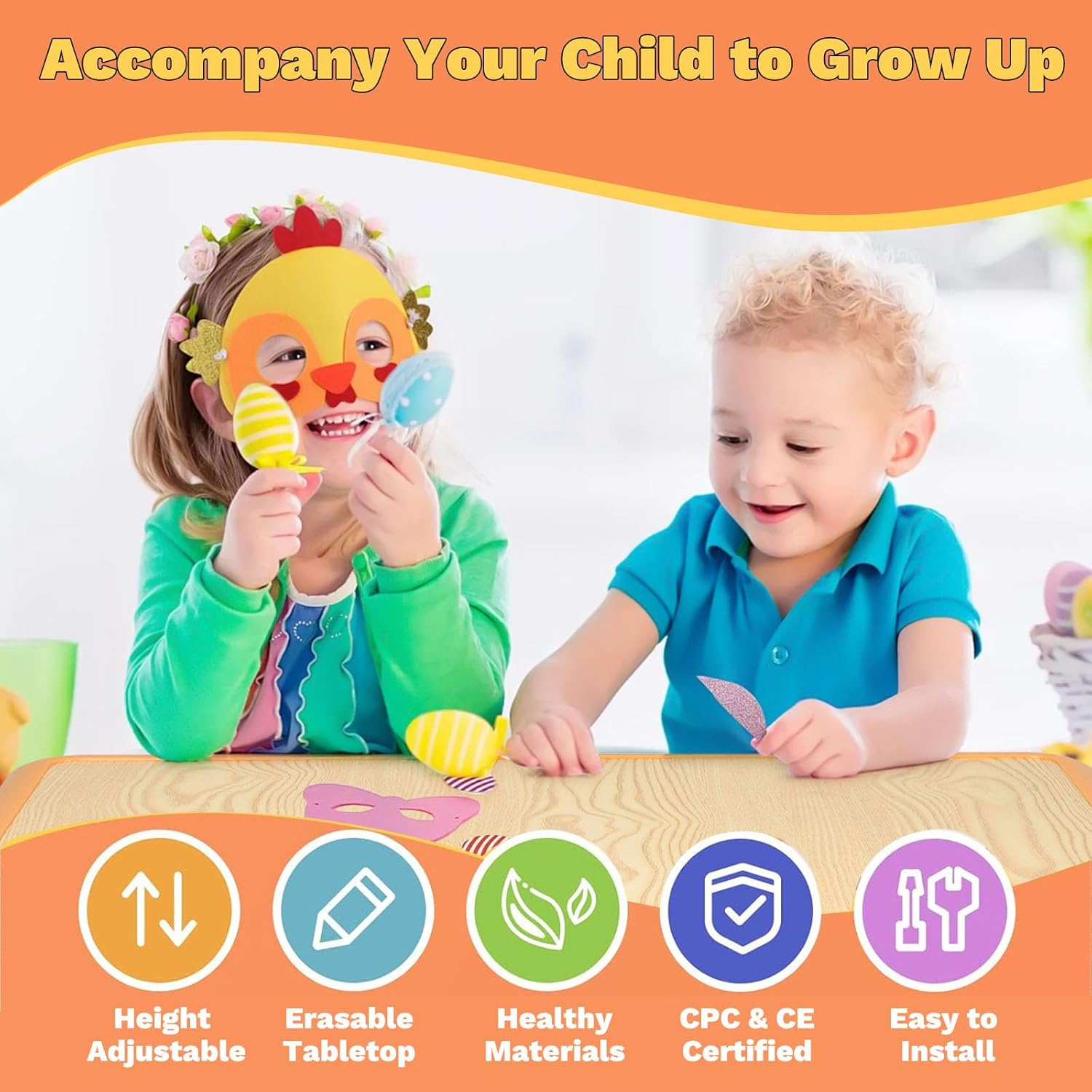 Omebel Kids Table and 4 Chairs Set, Height Adjustable Toddler Table and Chair Set, Graffiti Desktop, Classroom/Daycare/Home, Children Multi-Activity Toddler Table for Ages 2-8