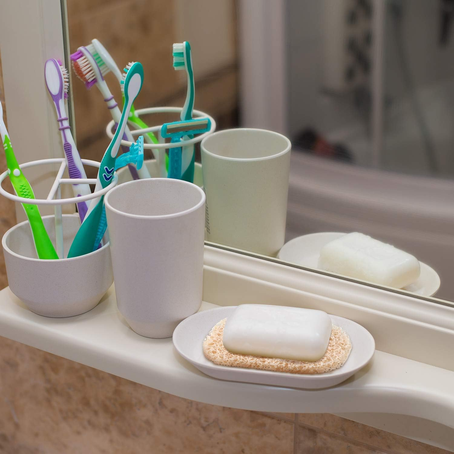 Onwon 4 Pieces Soap Saver Non-Slip Bpa-Free Shower & Bath Soap Holder Soap Dishes Accessory for Bathroom Soap Supplies Drains Water, Circulates Air, Extends Soap Life, Easy to Clean