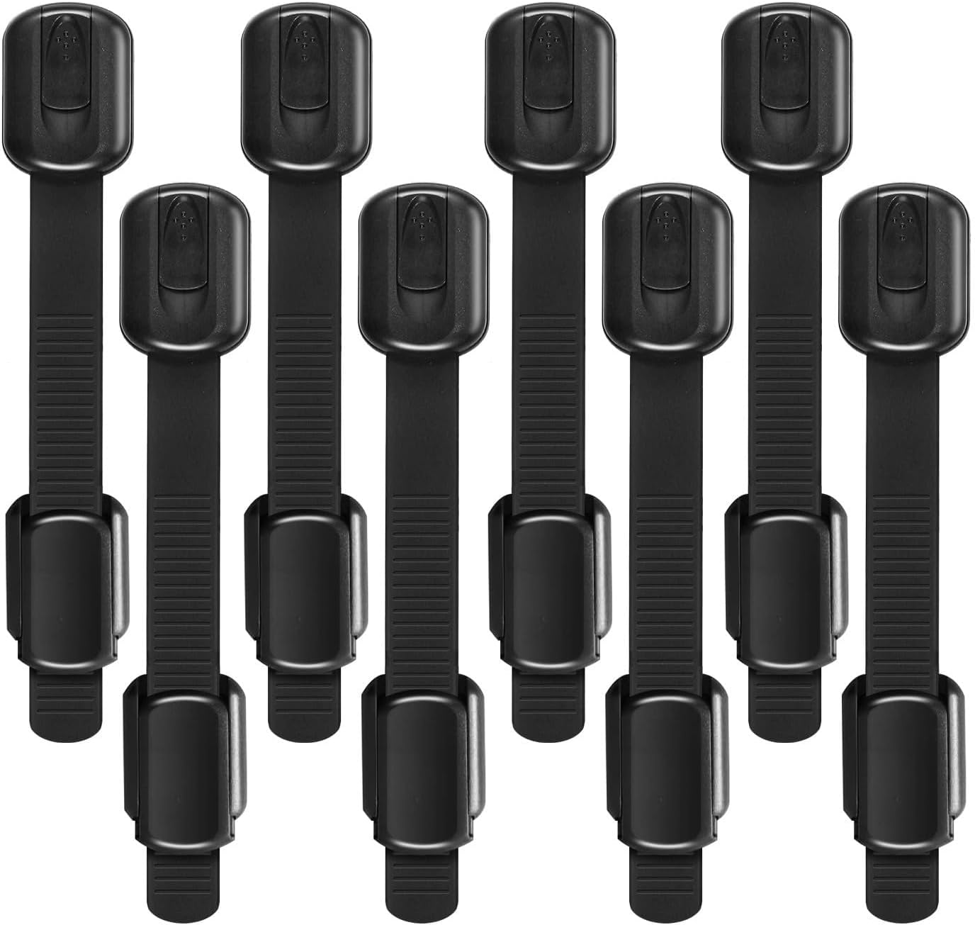 Proofing Safety Locks - 8 Packproof Lock with 8 Extra 3M Adhesives -Adjustable Flexible Strap Latches to Cabinet, Drawer, Cupboard, Toilet-Seat, Fridge, Oven, Window, Door -Black image number 1