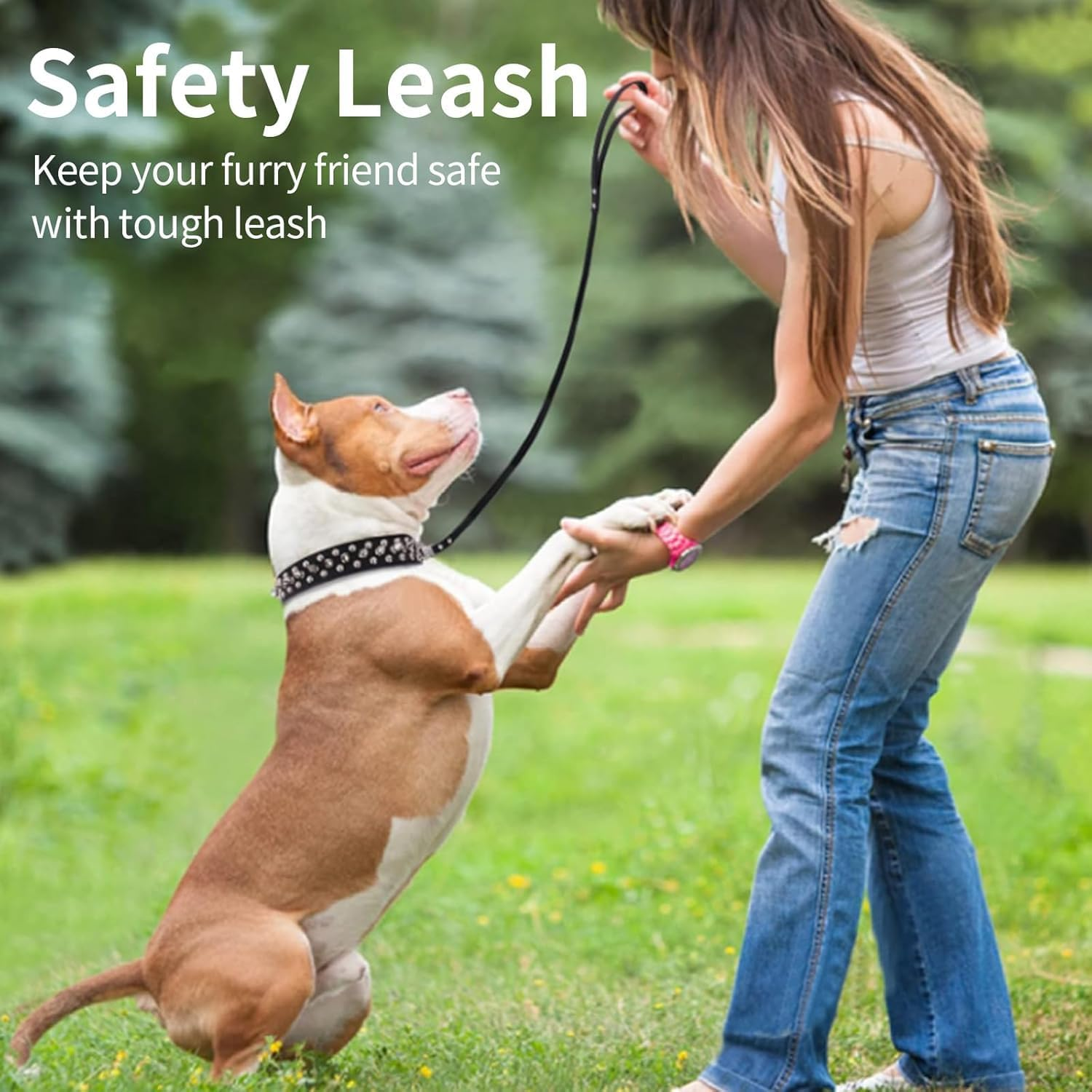 Upgraded Version Spiked Studded Leather Dog Collar with Leash, Rivet PU Leather Dog Collars for Pit Bull, Durable Leather Cat Collar Spiked Studded for Small Medium Large Pet (Black, M) image number 3