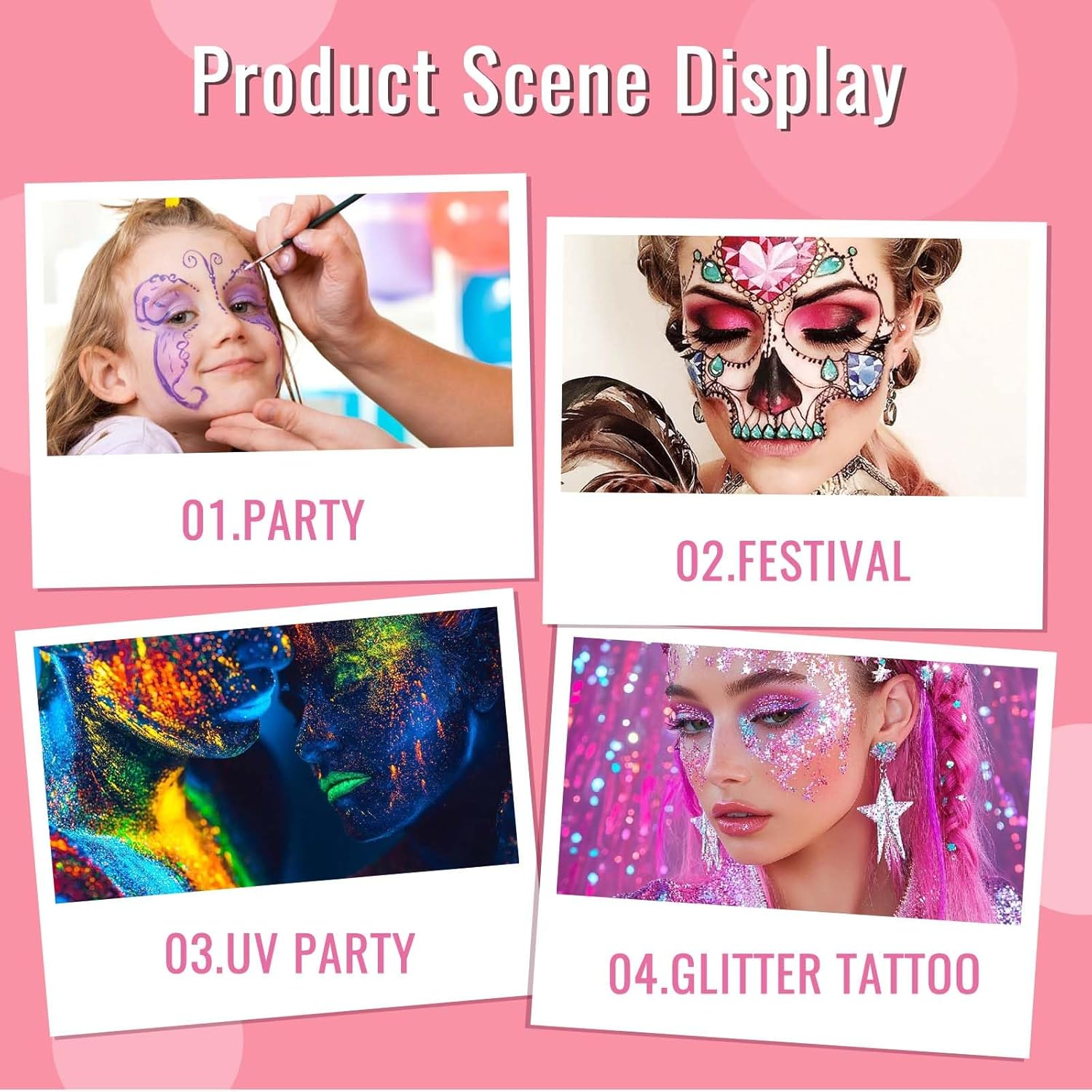 FLYTIN 44 Color Face Painting Kit - Non Toxic Water Activated Face Paint Palette with Stencils, Brush, Gems. for Carnival, Halloween, Costume Makeup and Any Creative Activity