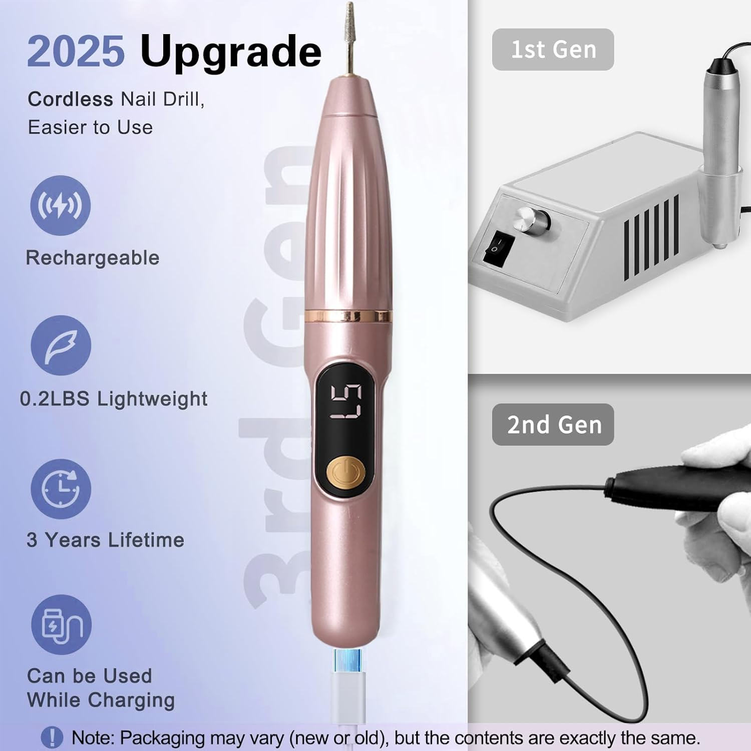 Cordless Nail Dril - Portable Electric Nail File with 11 Nail Bits, 32 Sanding Bands,Rechargable 15000RPM Nail Efile Drill Machine Kit,Manicure Pedicure Tool for Home Salon Use image number 6