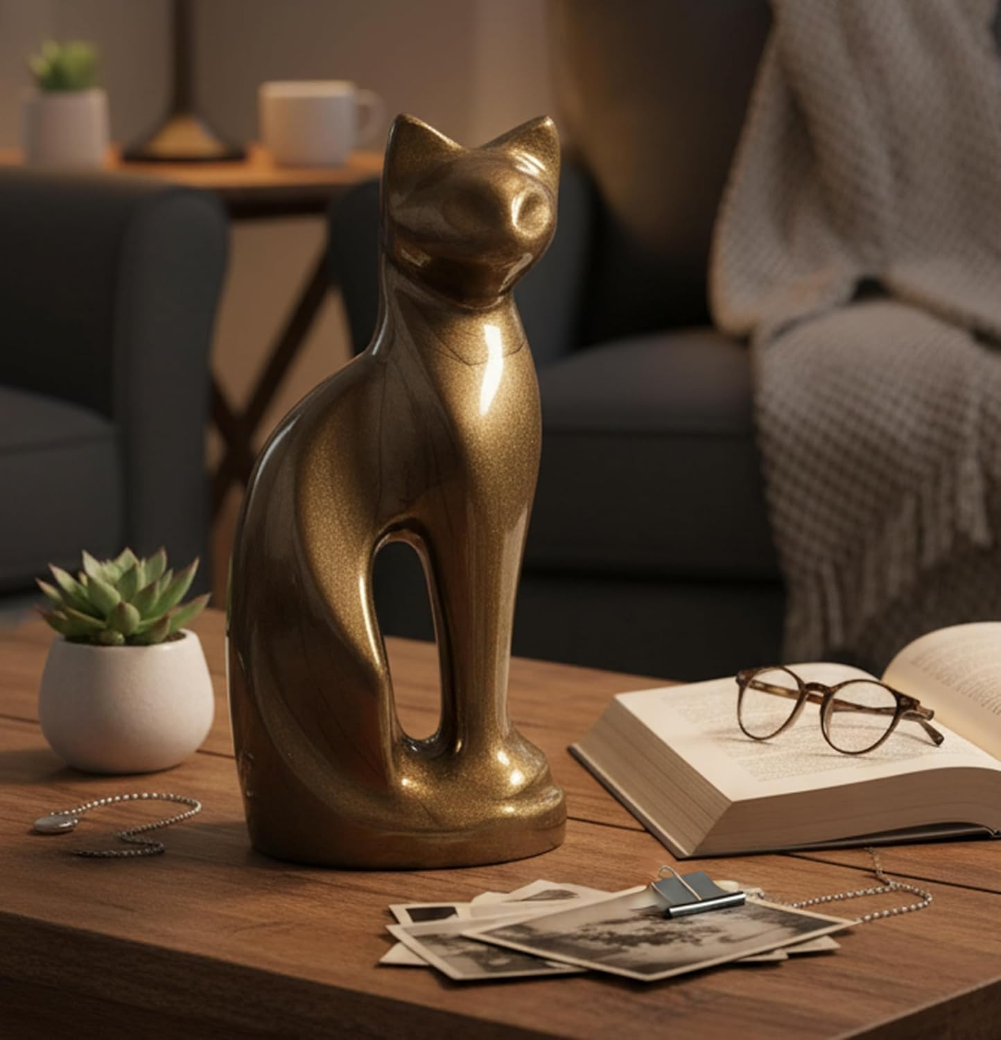 Esplanade- Cat Kitten Shape Cremation Urn | Memorial Funeral Burial Full-Size Urn for Ashes| - Blue image number 2