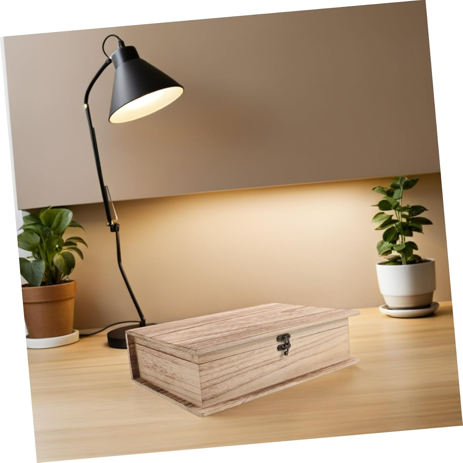 BESTOYARD 2Pcs Elegant Book Shaped Wooden Storage Box Desktop Organizer Flip Lid Jewelry Case for Books Cards and Trinkets image number 5