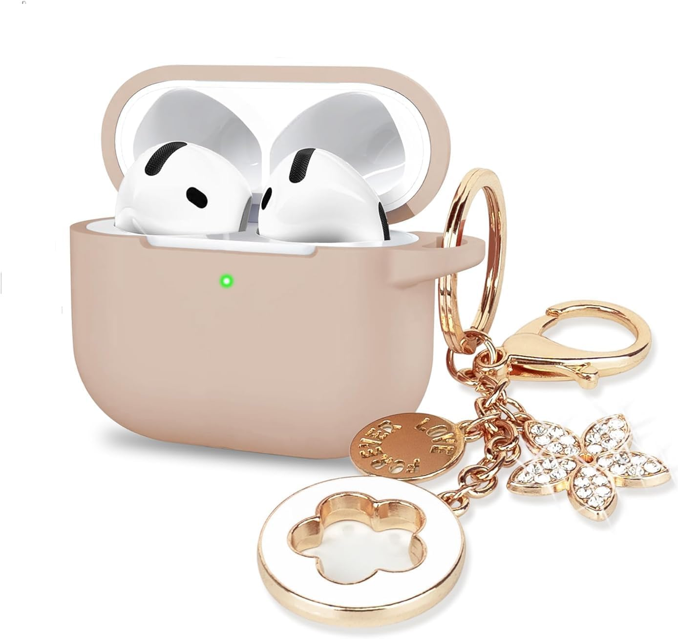 Case Fit for Case Apple Airpods 4 Generation with Cute Keychain, Compatible for Airpods 4 Cases 2024 Cover,For Women and Girls,Milk Tea