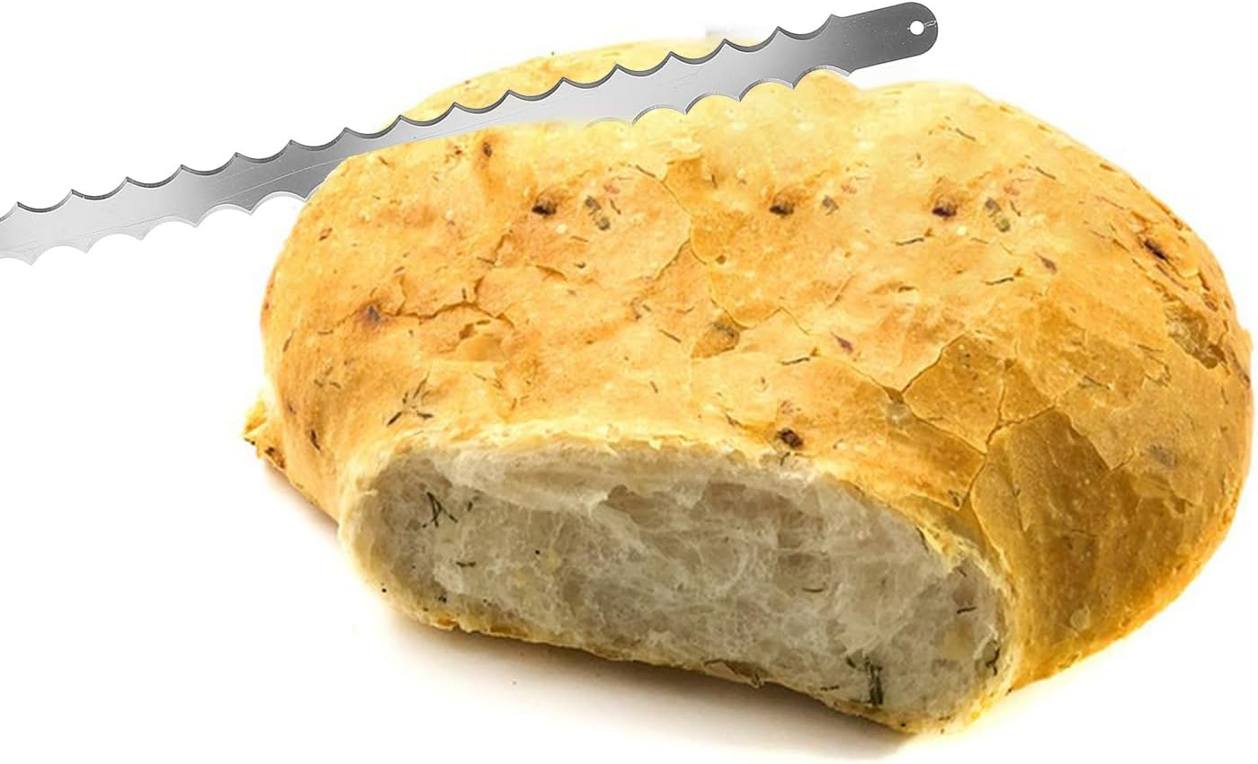 MOBUTOFU 2Pcs Stainless Steel Serrated Bread Slicer Replacement Blades for Wooden Bow Cutter Double-Edged Toast Saw Accessories Kitchen Bread Blades and Cake Baking Tools