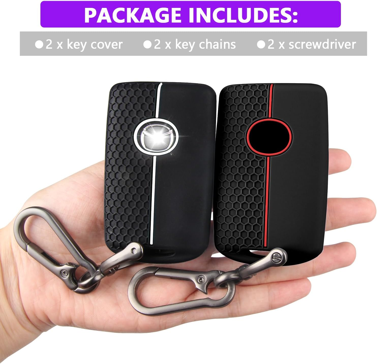 QBUC 2PCS for Mazda Silicone Rubber Key Fob Cover, Key Case with Keychain for 2019-2025 for Mazda 3 6 Cx-5 Cx-50 Cx-30 Cx-9 Smart Key Replacement Protector Car Accessories(4 Buttons)