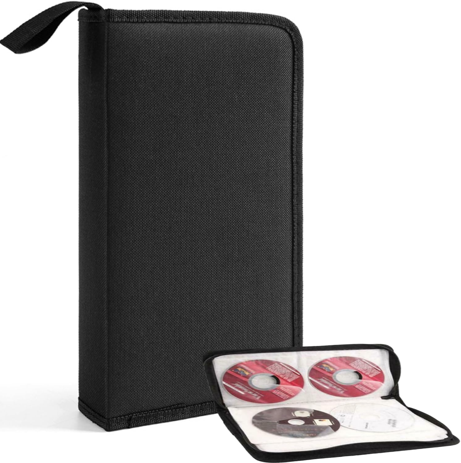 CD Case, 80 Car Capacity DVD Disc Storage Binder Wallet, Portable Nylon CD Organizer, Zipper Protective CD Case Holder for Home, Car, Travel, Office (Black)