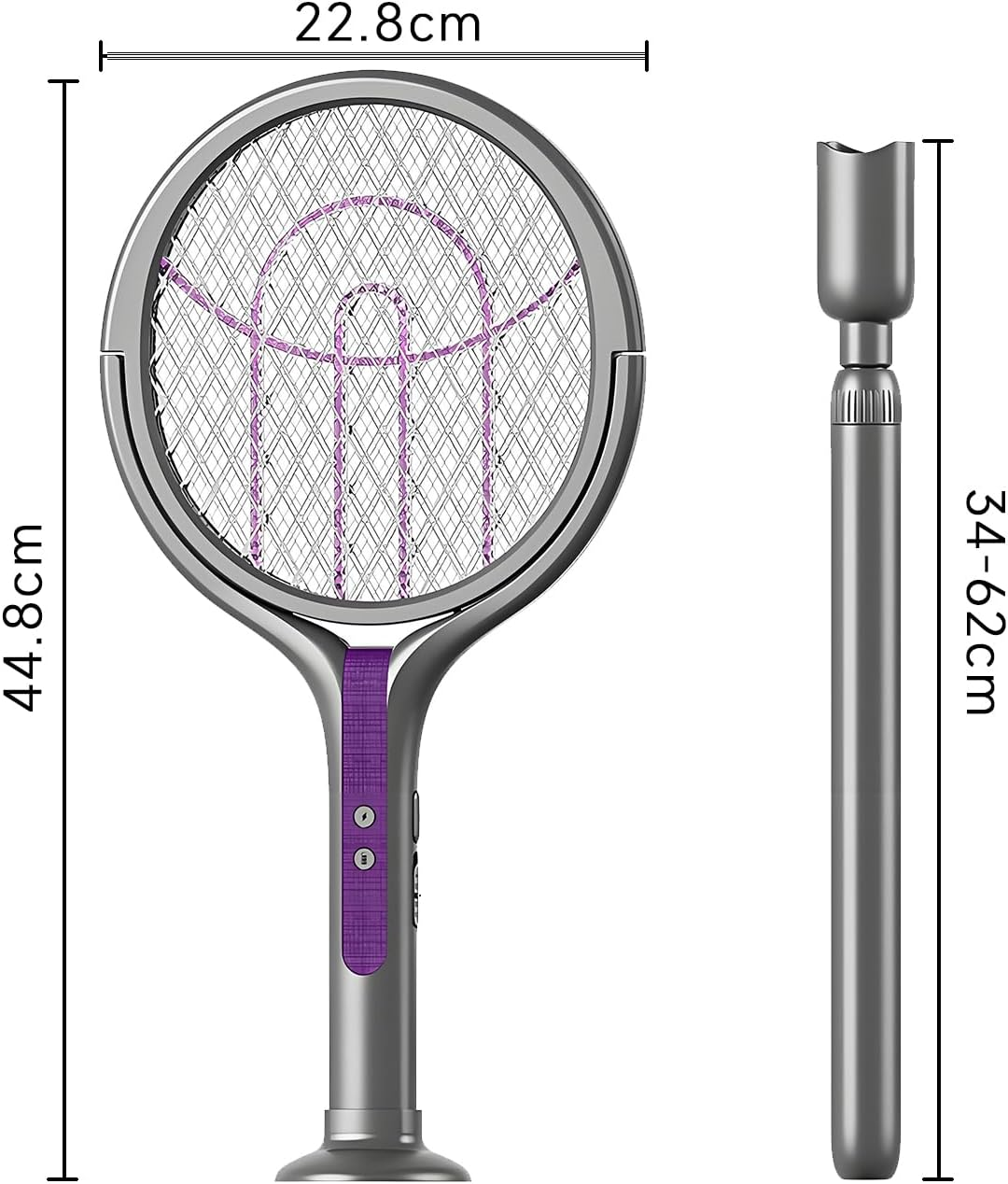 QUMOX Rotating Head Electric Fly Swatter Racket Rechargeable Bug Zapper Racket Bug Zapper Indoor Fly Zapper Mosquito Zapper Flies Killer for Indoors, with a Telescopic Extension Black image number 3