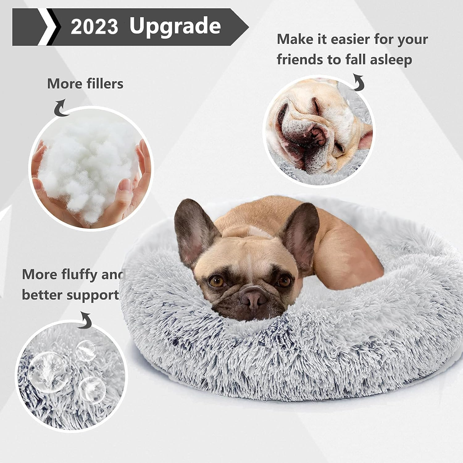 Cat Beds for Indoor Cats, Calming Cat Dog Beds for Small Medium Cats Dogs anti Anxiety Kittens Puppy Donut Bed Machine Washable Cat Bed Warming Soft Fuzzy Comfy round Pet Bed (Light Grey, 24 Inches) image number 6