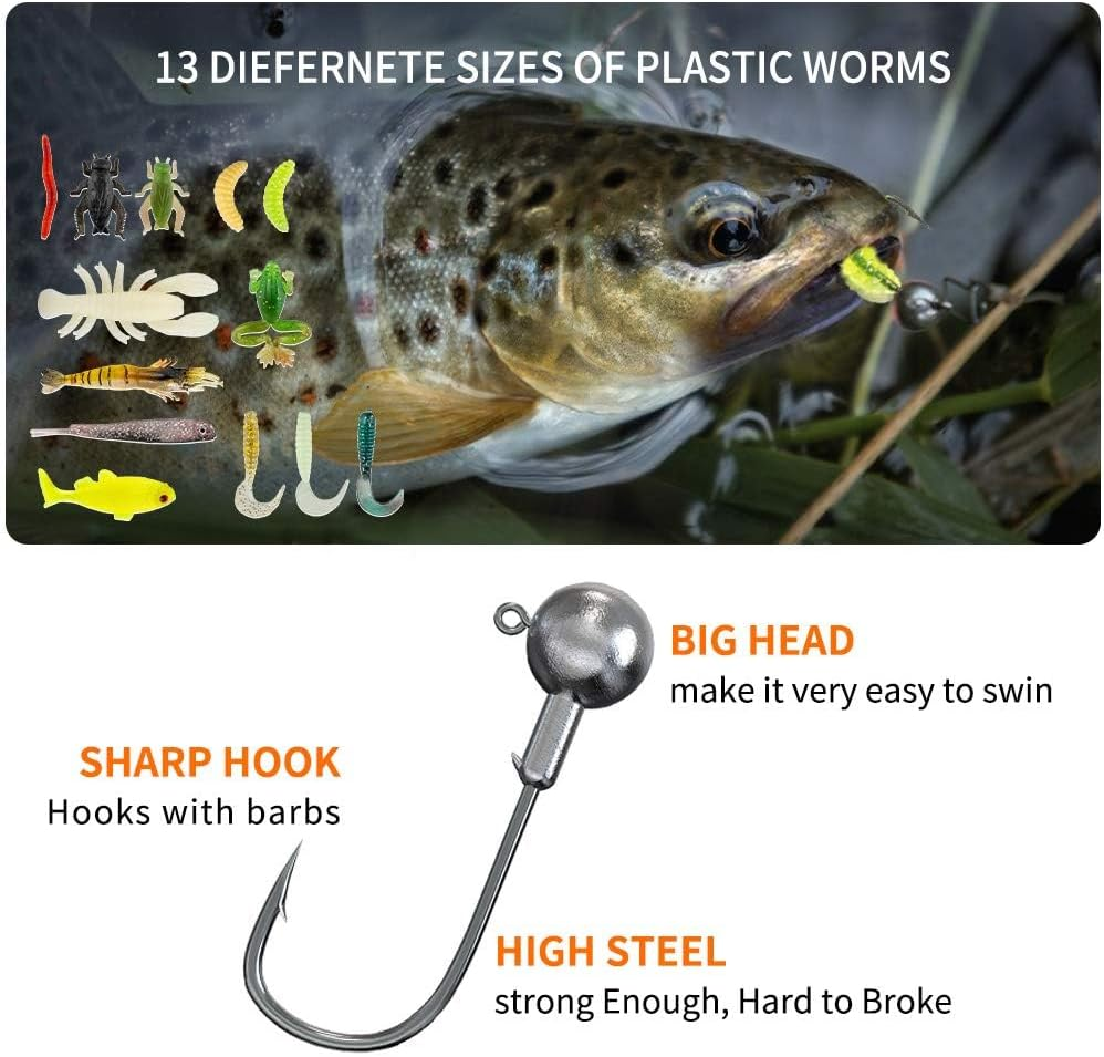 Fishing Lures Kit for Freshwater Bait Tackle Kit for Bass Trout Salmon Fishing Accessories Tackle Box Including Spoon Lures Soft Plastic Worms Crankbait Jigs Fishing Hooks image number 4