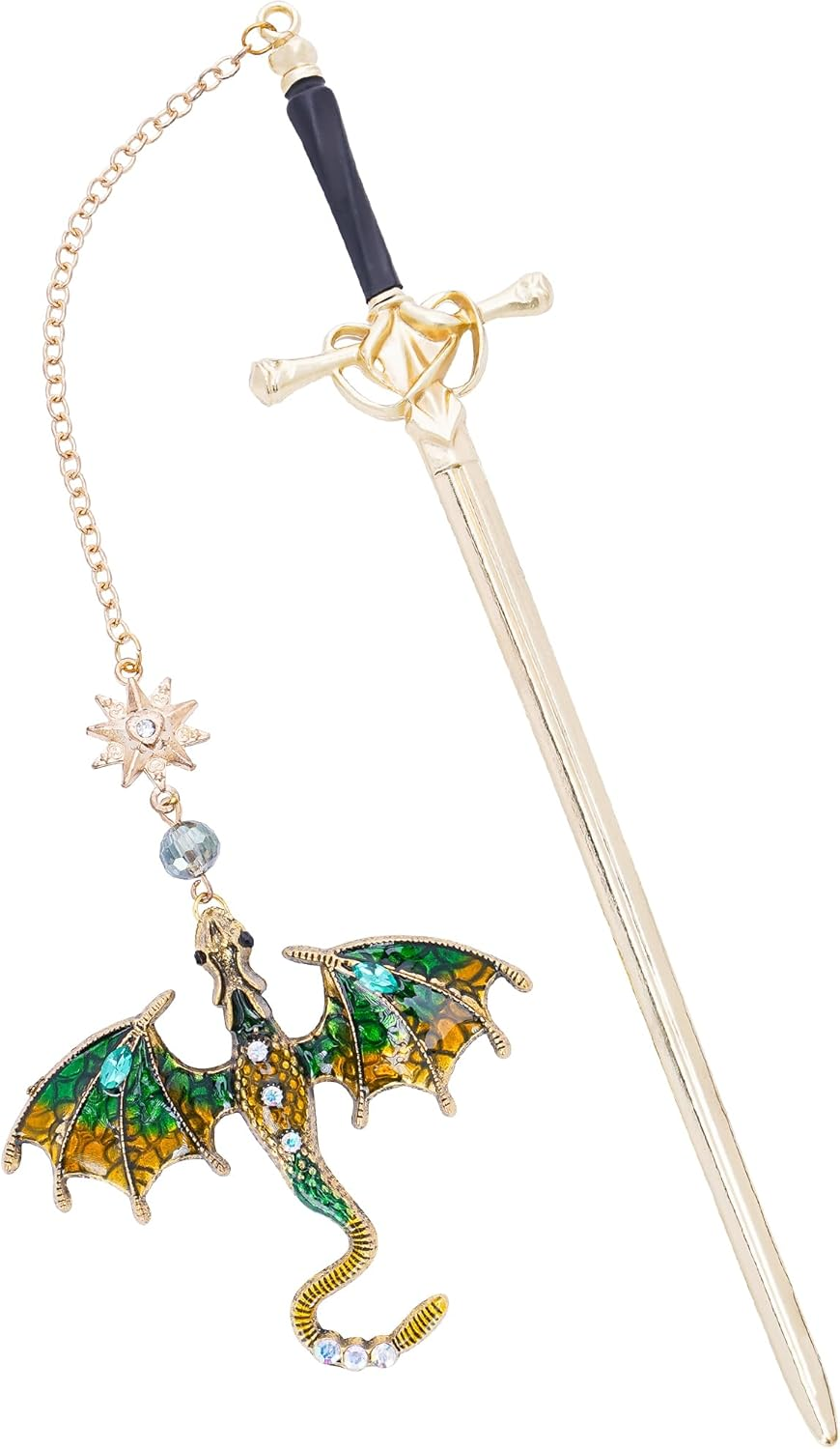 Fantasy Dragon Sward Bookmark - Cool Fourth Wing Page Marker Unique Personalized Tassel Metal Pendant Antique Gold Green Bookmarks Reading Gift Men Birthday Teacher Friend Thank Christmas