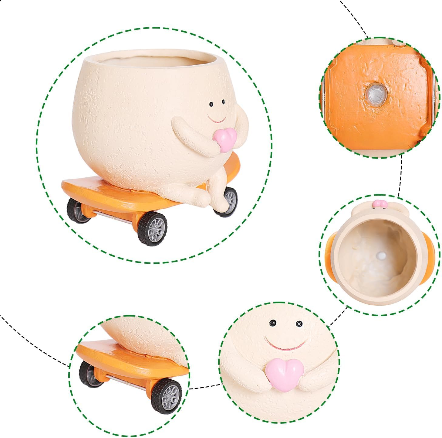 Cute Face Head Planters for Indoor Plants, Funny Skateboarding Planter Pots with Smiley Faces for Succulents and Outdoor Plants,Ideal Mother'S Day image number 5