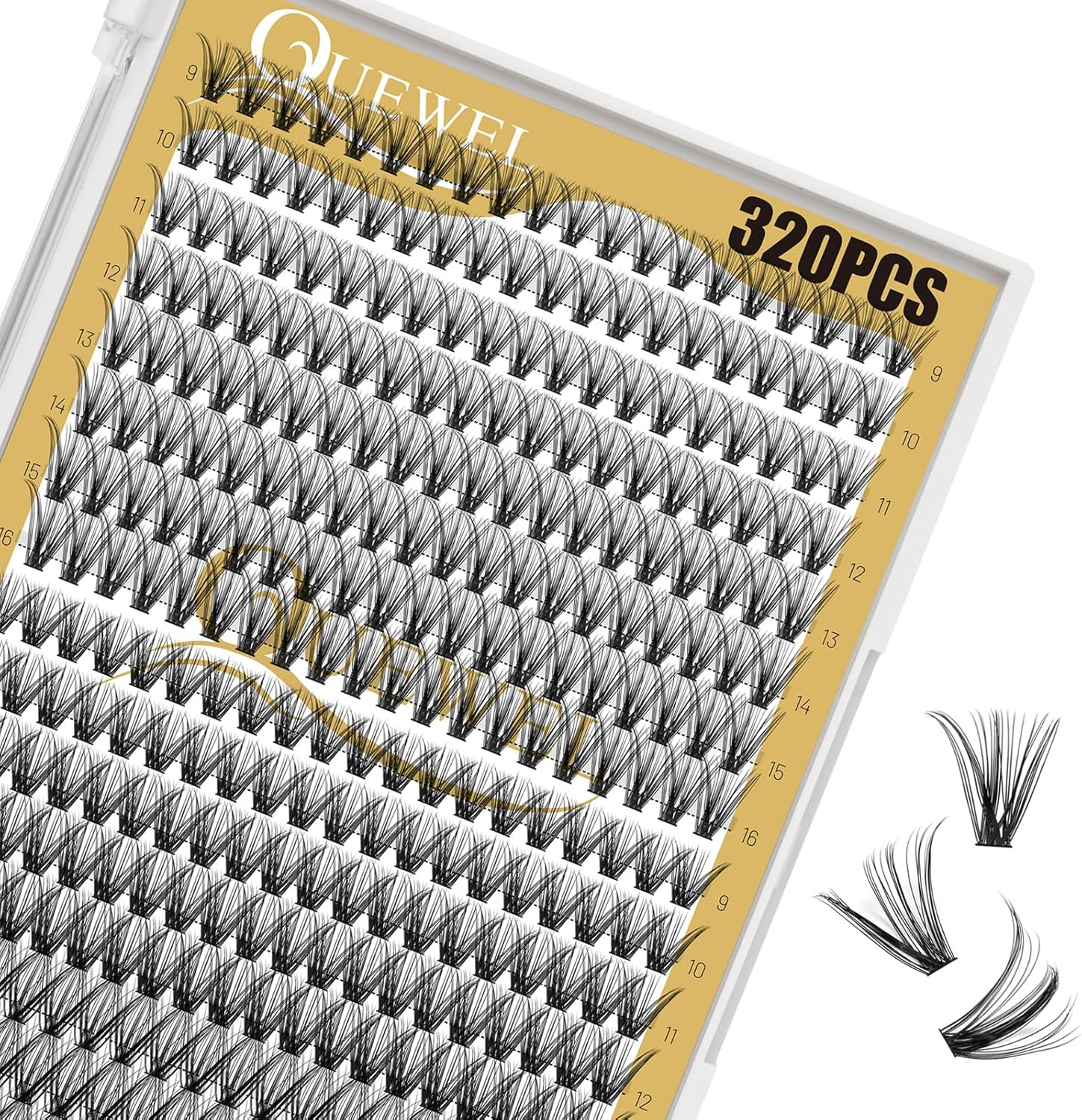 QUEWEL Lash Clusters 320Pcs 40D D Curl Mix9-16Mm Individual Eyelashes Clusters Wispy DIY Eyelash Extension Thin Band Soft Black Cruelty-Free Cluster Lashes