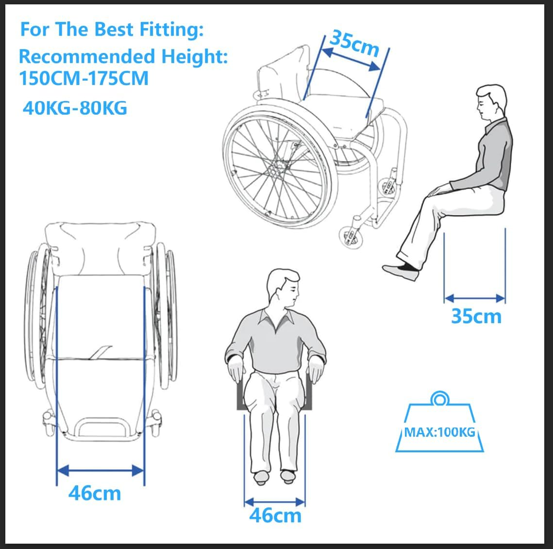 Altus Self-Propelled Wheelchair Manual Lightweight Mobility Transport 20-Inch Wheel Chair (Blue Frame) image number 3
