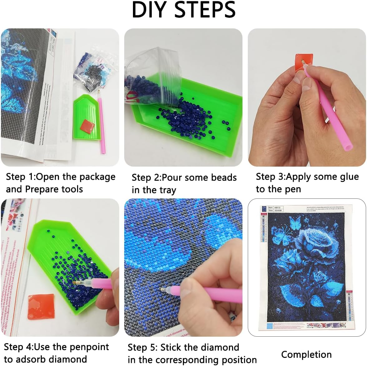 SENHAI 2 Set Diamond Paintings Kits for Adults, Blue Rose 5D Diamond Art Kits DIY Diamond Paintings Crafts for Home Wall Decor Gifts(11.8&rdquo; X 15.7&rdquo;) image number 4