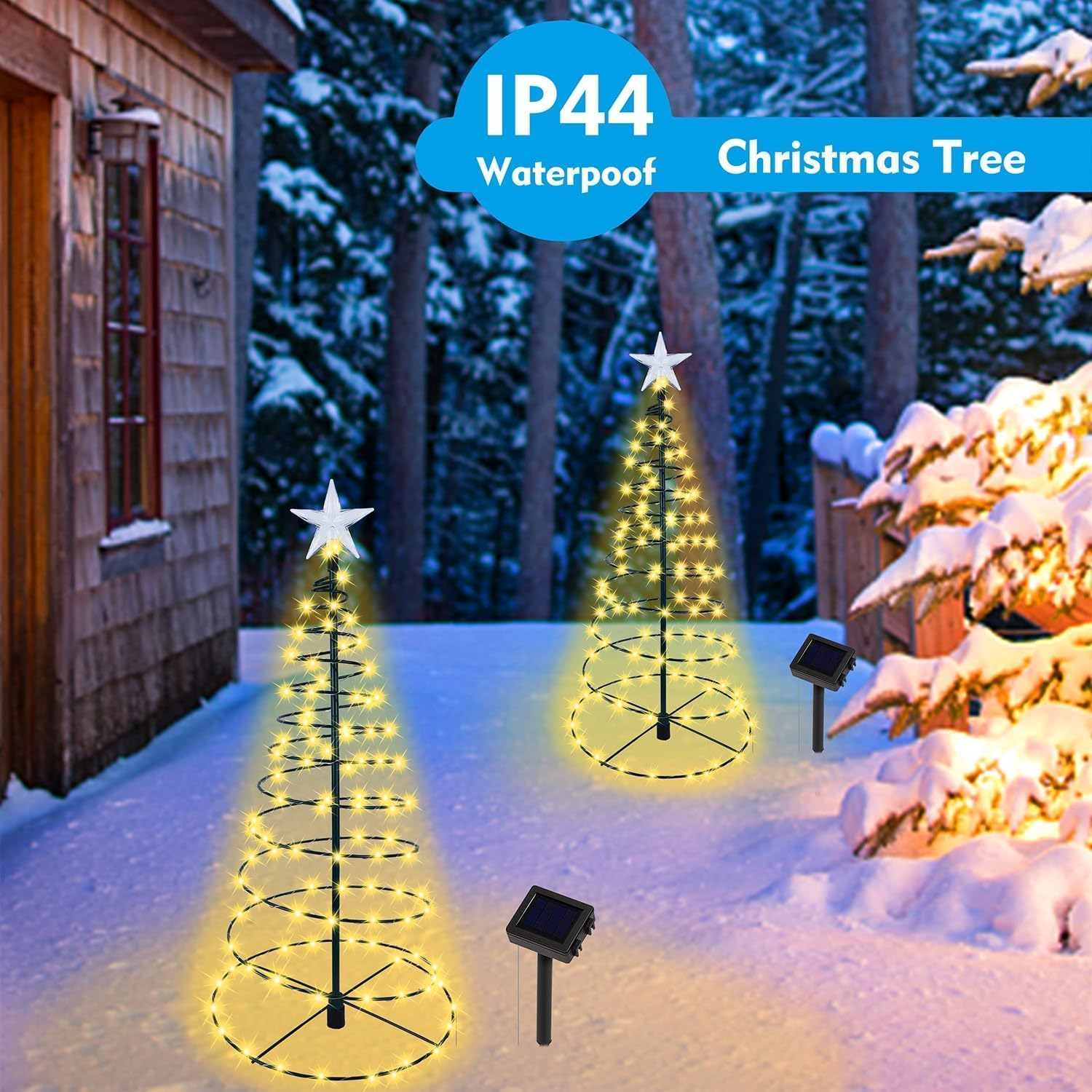 YUTONG 2 Pack Solar Spiral Christmas Trees Lights, 8 Mode Outdoor Light up Xmas Pathway Markers with Stake, Auto On/Off & Waterproof Lights for Patio Yard Walkway Driveway Decor (Warm Light) image number 5