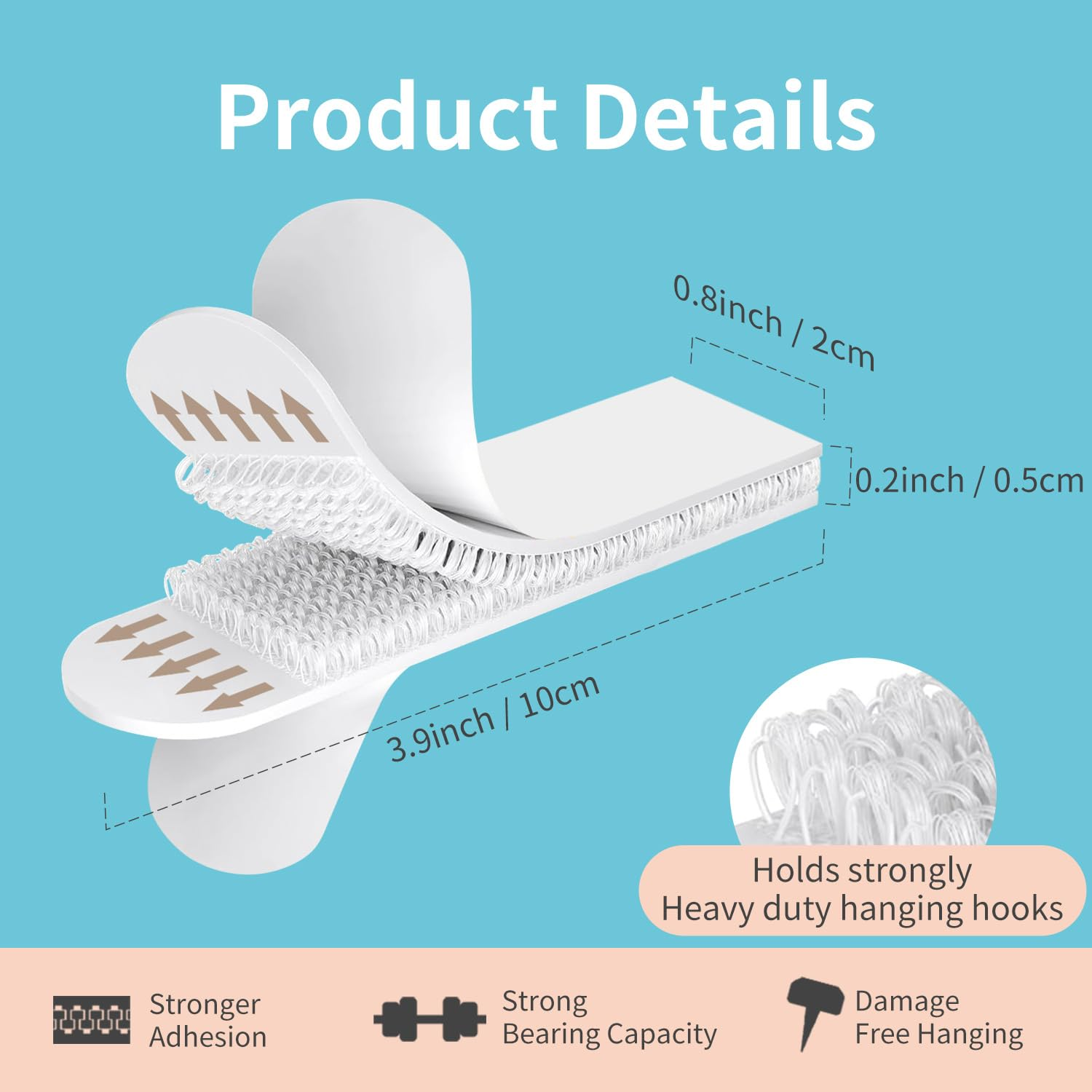 ZOTIKA Heavy Duty Picture Hanging Strips, 20 Pairs, Damage Free Removable Wall Tape, for Photos & Artworks Double Side Hook Loop Mounting Tapes, White (40 Strips, 10Cm)