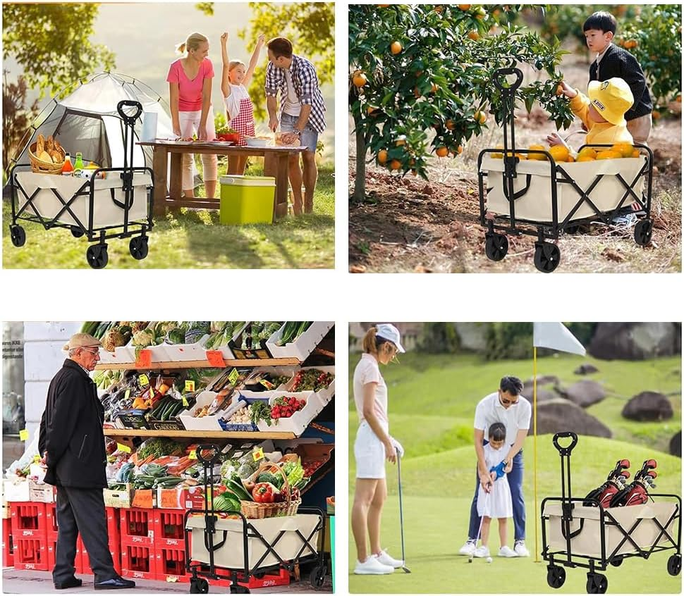 Collapsible Camping Wagon Cart with Wheels, Stall Outdoor Trailer, Folding Shopping Trolley, Easy-To-Store Foldable Camp Cart Heavy Duty Beach Wagon Cart for Groceries, Sports image number 5