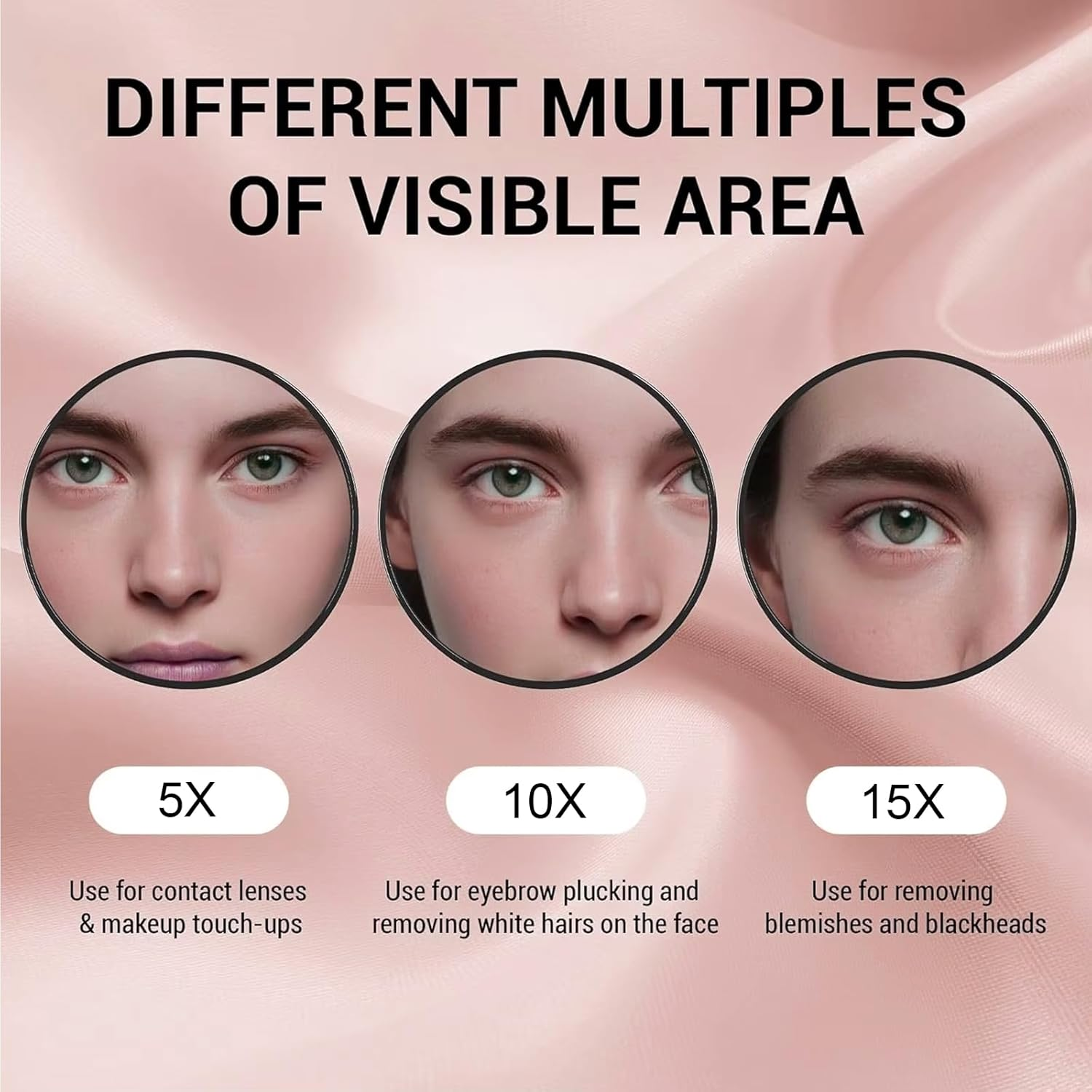 Yamobi Pack of 3 Cosmetic Mirrors with Magnification, Compact 3.5 Inch Magnifying Mirror with Suction Cup, Including Precision Tweezers for Care (5X, 10X, 15X)