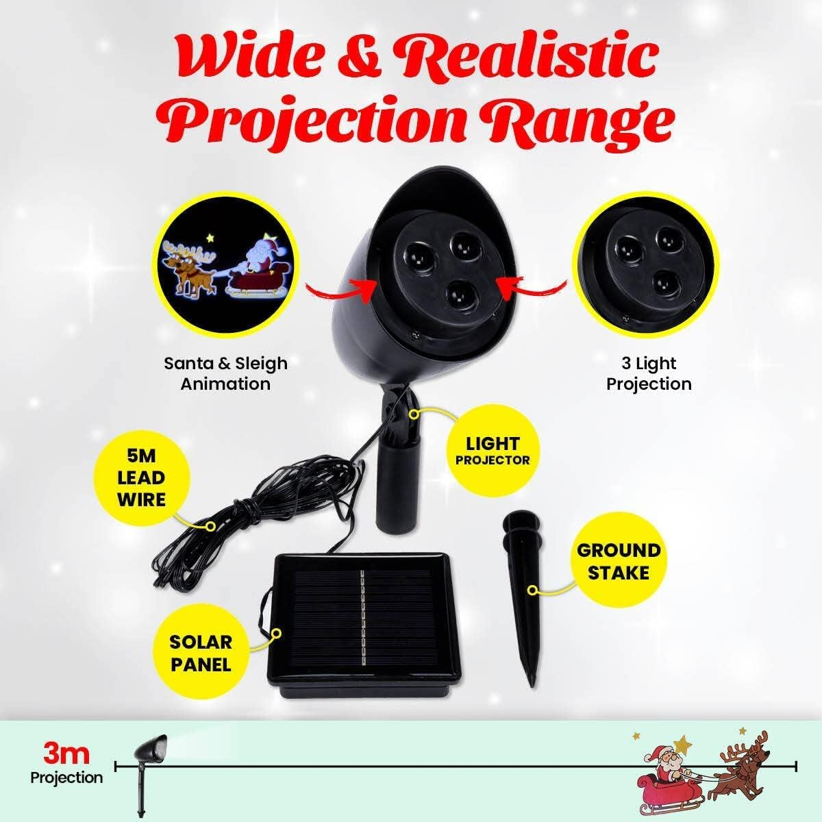 Christmas by Sas Light Projector LED Solar Lighting Santa Reindeers & Sleigh image number 3