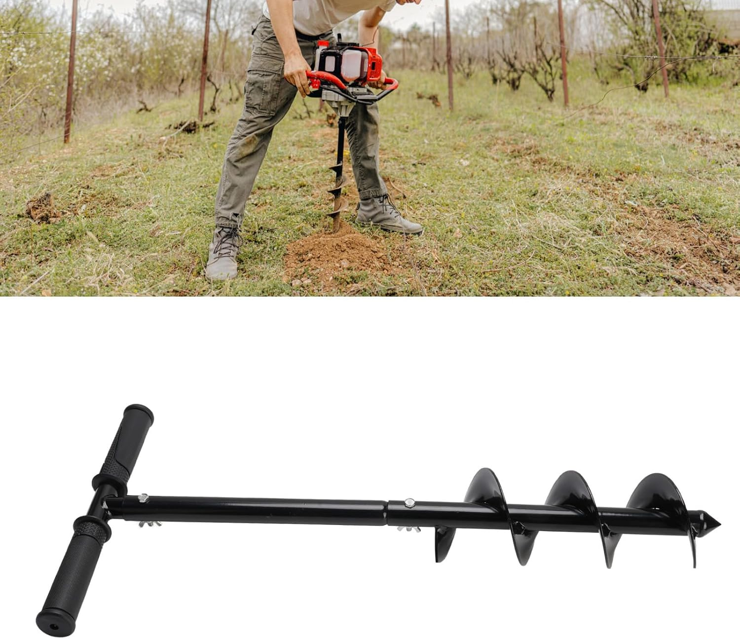 Hand Drill Auger Post Hole Digger, T Shaped Garden Auger Spiral Drill Bit with Cold Rolled Steel Planting Hand for Planting Bulbs Potted Plants image number 5