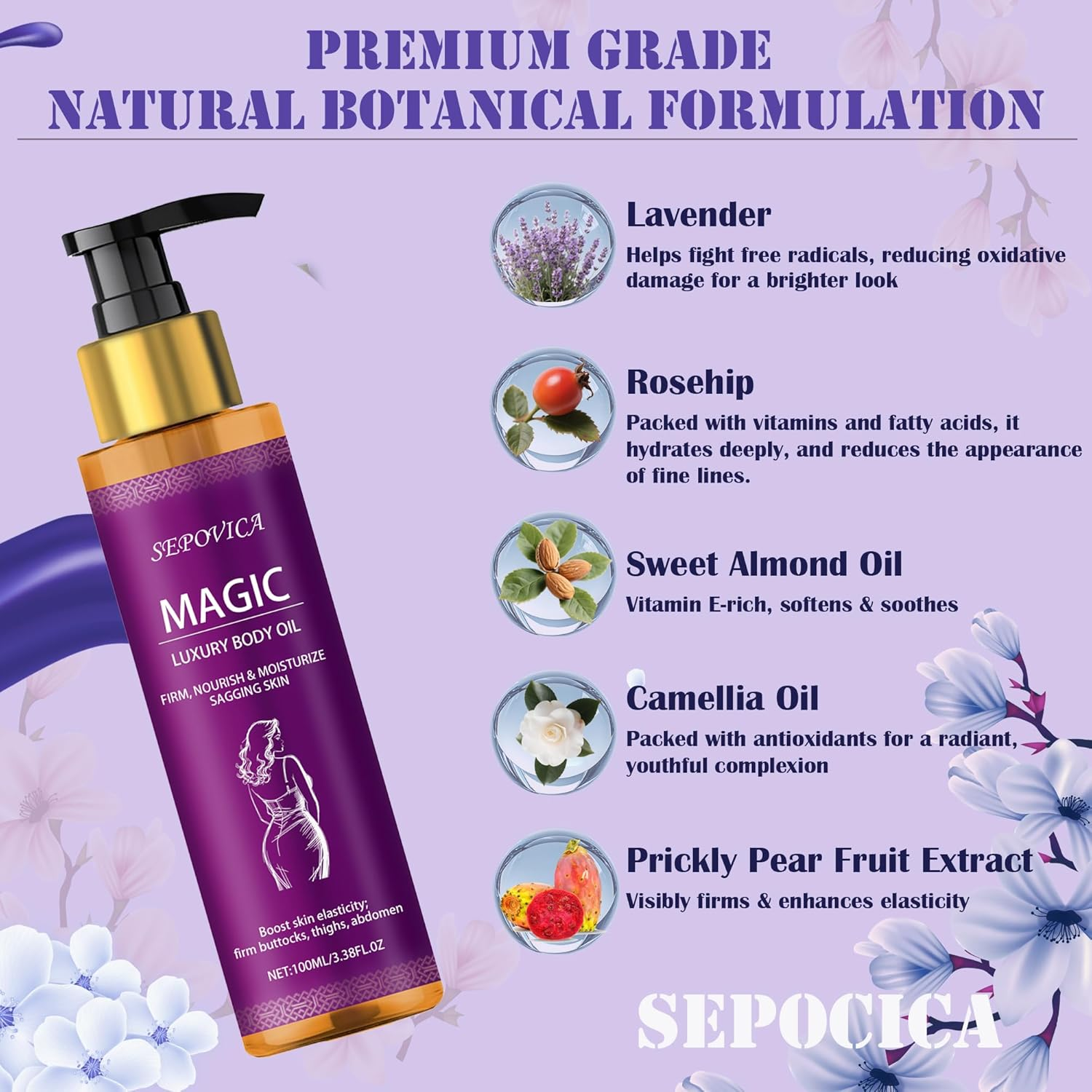 Body Firming Oil, Natural Botanicals Hydrating Firming O Il for Women, Fast-Absorbing with Cactus Extract & Camellia Oil, Vitamin E, Targets Abdomen/Thighs, 3.38 OZ (2PCS) image number 1