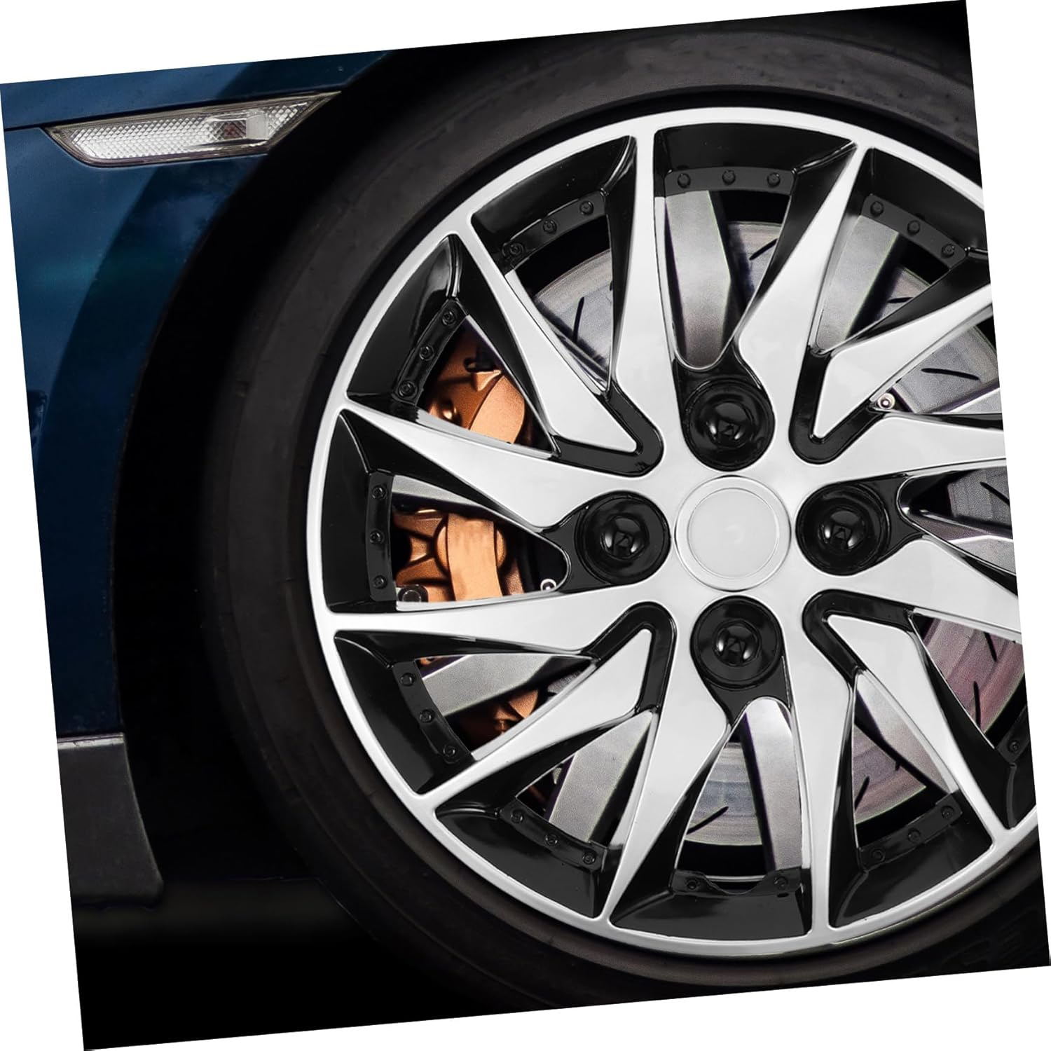 HAPINARY 14 Inch Automotive Wheel Hub Covers Decorative Rim Covers Fit for Cars Black Silver image number 3