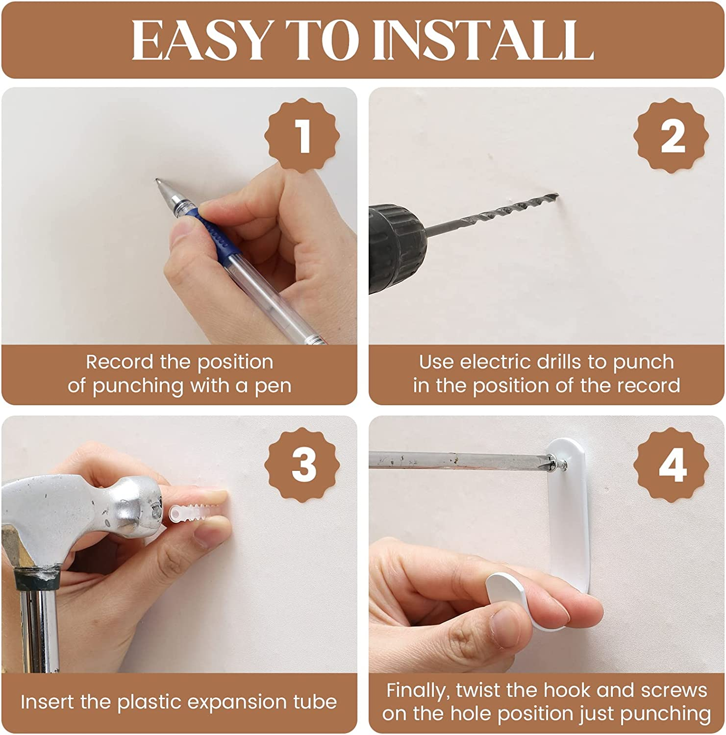 Hanging Fruit Baskets for Kitchen - 3 Pack Boho Wall Hanging Basket with 6 Pcs Strong Hooks, Handwoven Hanging Holder Teardrop Home Produce Basket for Fruits Vegetable Potato Onion Storage (White) - Black,Transparent image number 6