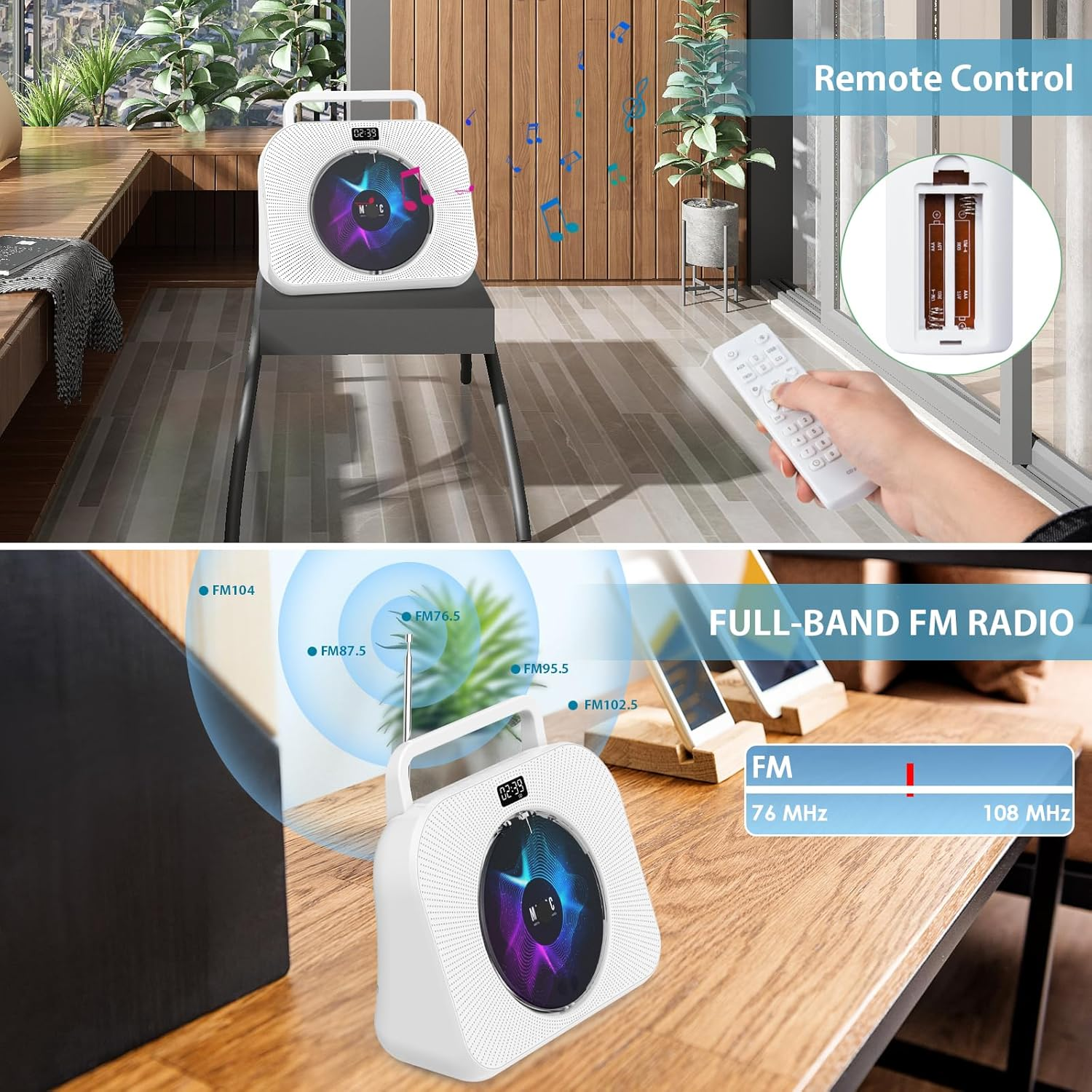 Gueray Children'S CD Player Bluetooth CD Player with Speaker CD Players with Dustproof Cover and Sleep Music and Timer and Remote Control FM Radio USB Plug TF Card AUX 3.5Mm image number 3