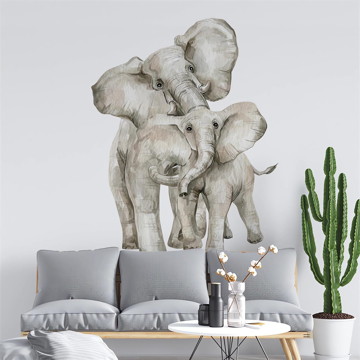 Watercolor Elephant Wall Stickers, Sacinora Jungle Animal Wall Decals Removable Vinyl Peel and Stick for Nursery Living Room Bedroom Children'S Room Sofa TV Background Art Decorations image number 4