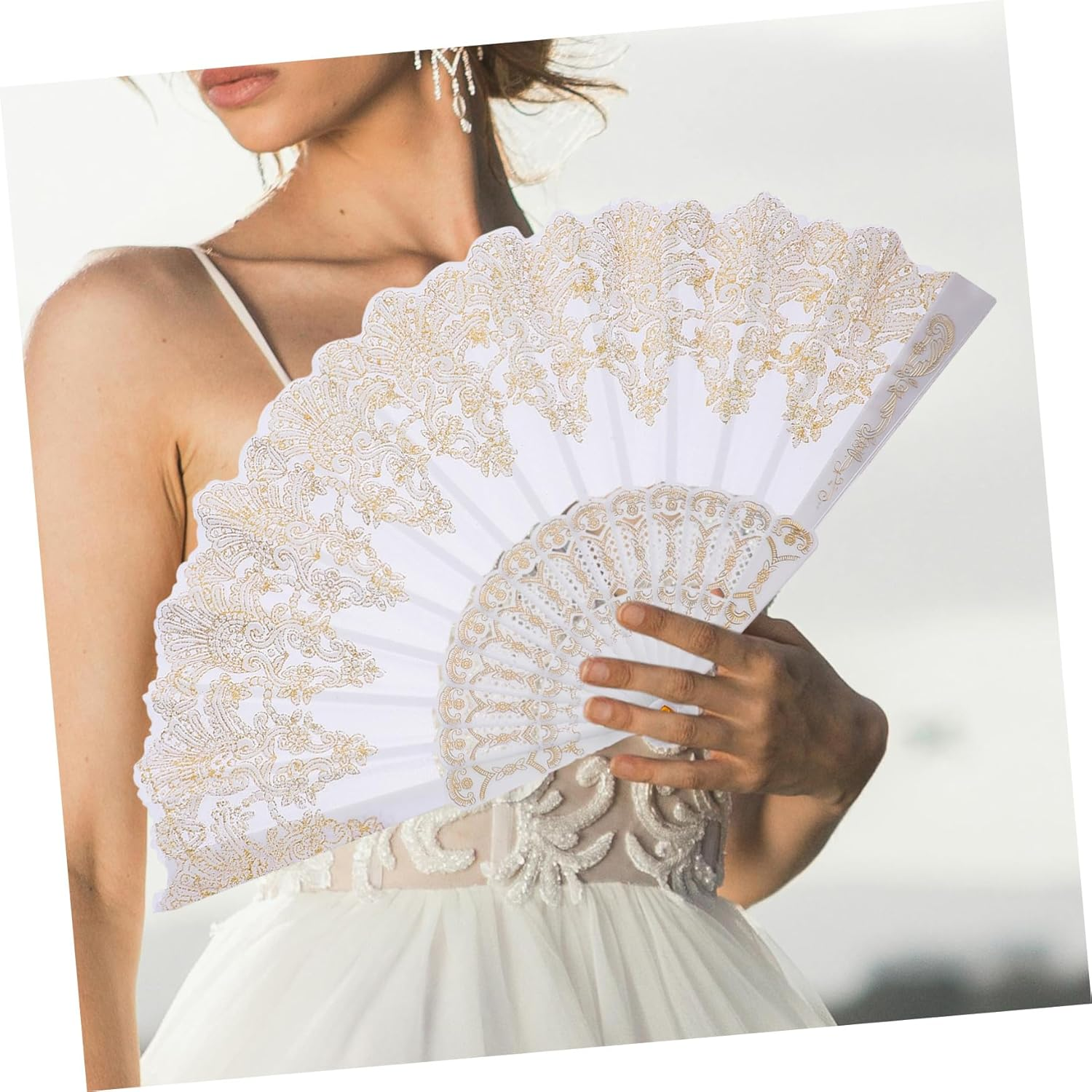 GARVALON 2Pcs Gilding Fan Chinese Vintage Style Fans Dance Performance Handheld Retro Hand image number 4