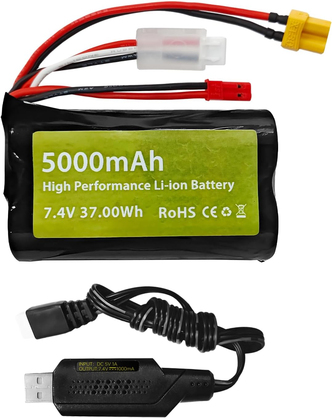 Fytoo 7.4V 5000Mah 2S Li Ion Battery with JST Plug and XT30 Plug with USB Charging Cable Suitable for TX16S, TX18S, RC4GS, RC6GS, TX12 RC Transmitter RC Car Truck Engineering Vehicle Battery image number 6