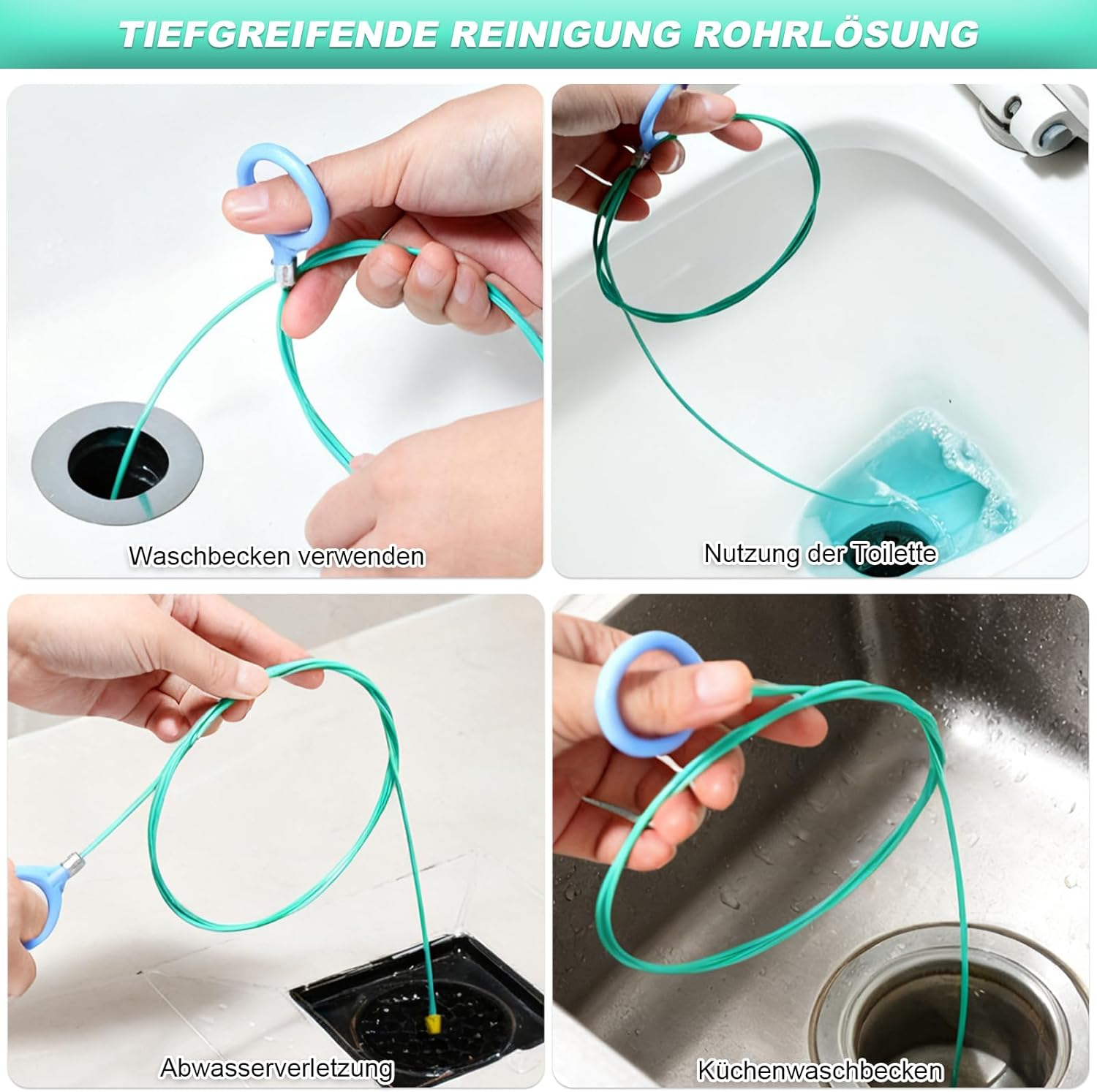 Pack of 5 Drain Cleaner Spiral, Unbreakable Stainless Steel Drain Cleaner Sticks, Flexible Pipe Cleaning Brush, Pipe Brush for Bathroom, Plug-In Hole, Kitchen, Drain Cleaner and Hair Catcher For image number 3