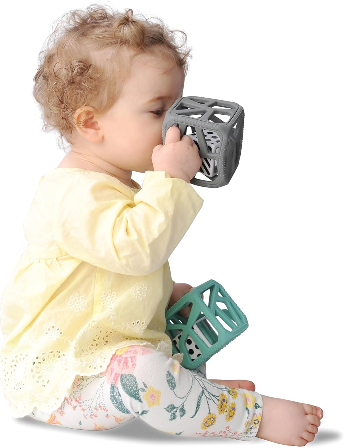 Munch Mitt and Chew Cube Bundle for Baby, Grey Stars Munch Mitt (MM08GS) and Grey Chew Cube (CC01GR) image number 4