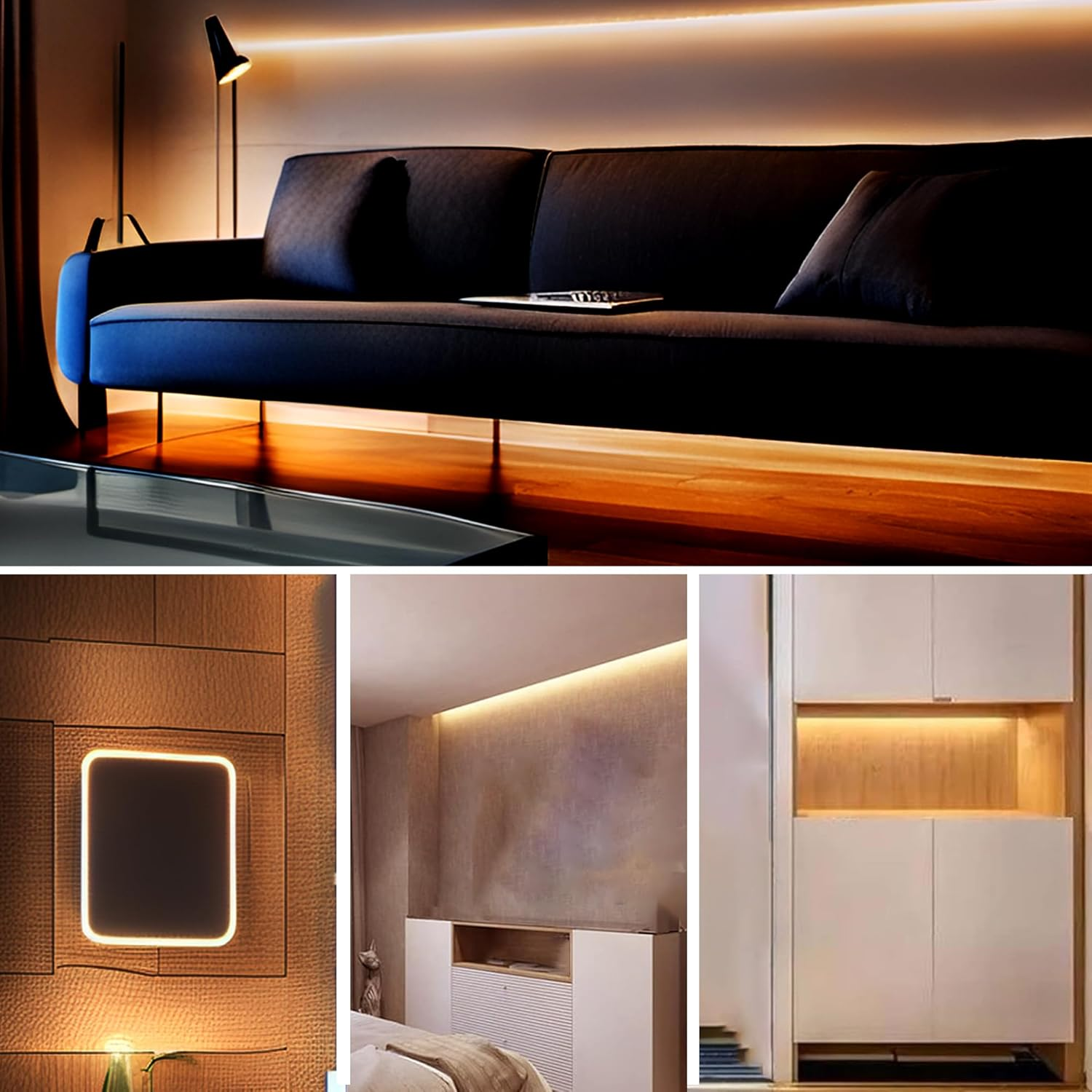 Clearhill 12V COB 480LED Strip Lights,16.4Ft/5M（No Power Supply）,Warm White 3000K,480Leds/M,With 5521DC Male and Female Connectors,8Mm Width,Cri90,Electroplated Double-Sided Panel,Ip20,For Indoor image number 4