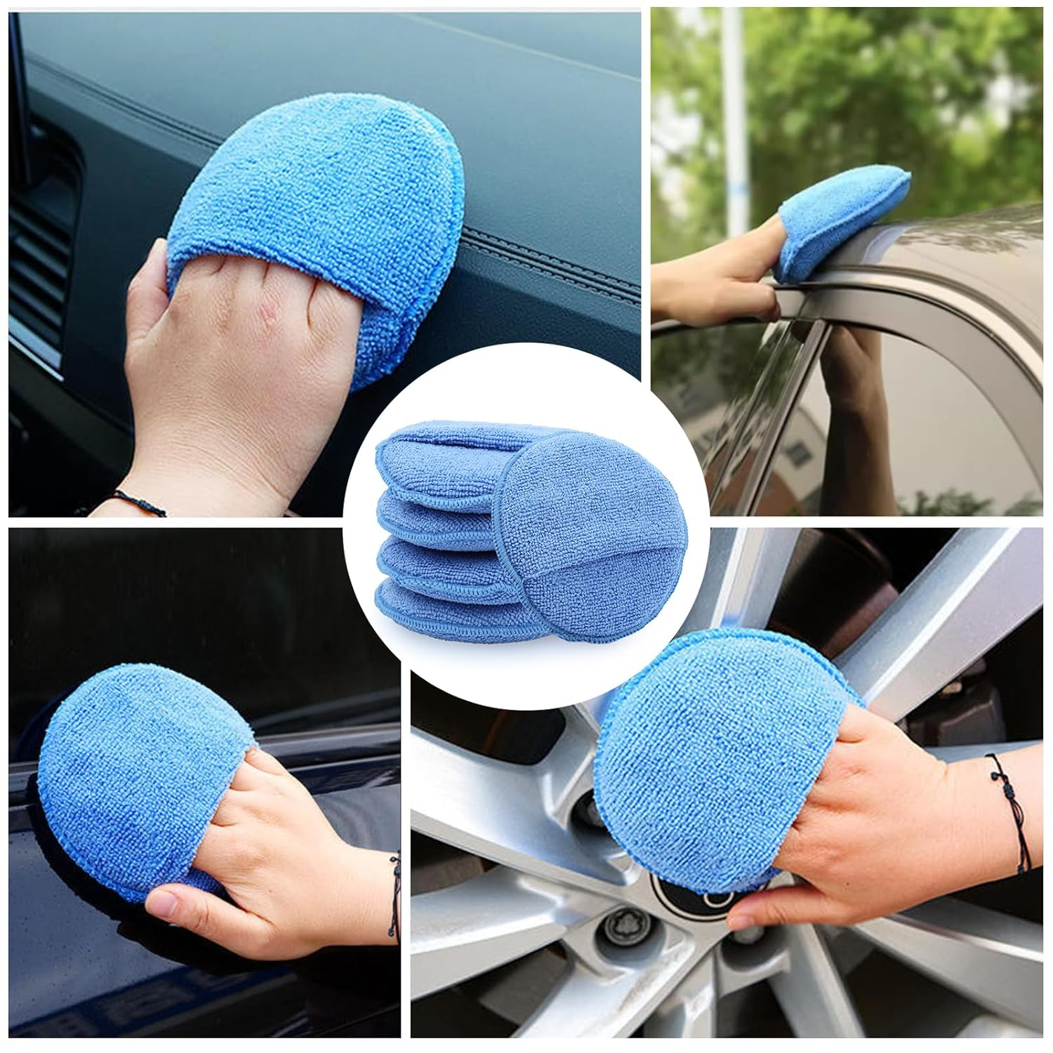 Viiotu 5 Pcs Wax Applicator Pads - 12.5Cm/4.92In - Car Polishing Pads with Finger Pockets, Car Wash Buffing Kit for Car Cleaning and Fine Polishing image number 3