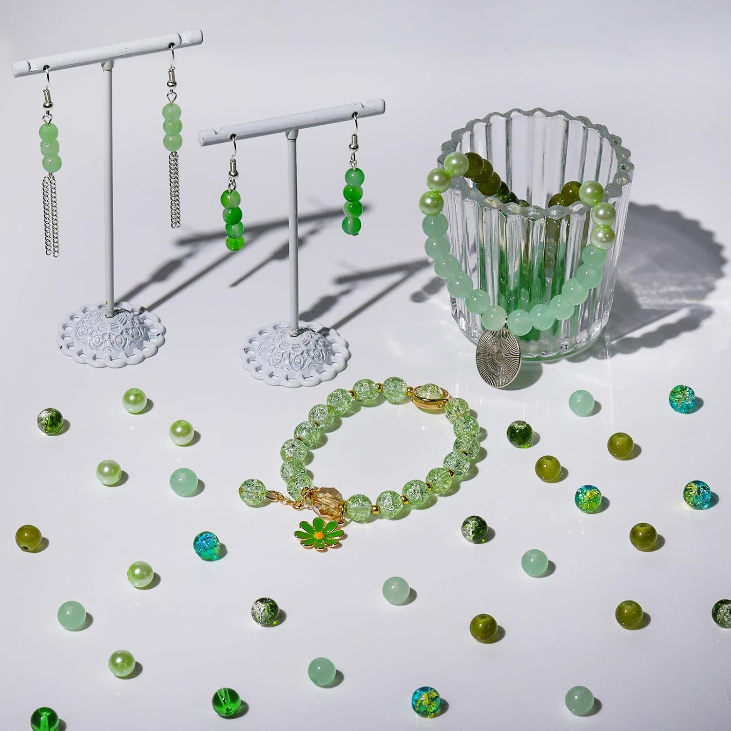 XSEINO 1200PCS 6Mm Glass Beads Bracelet Making Kit,24 Assorted Green Series Colors Crystal Beads for Jewelry Making and DIY Crafts image number 3