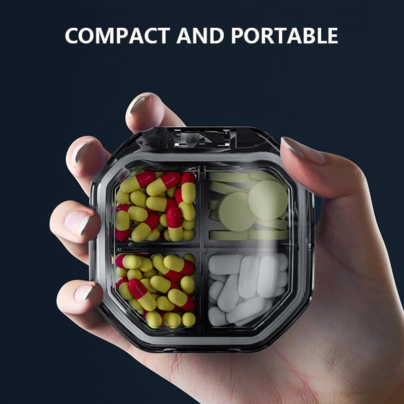 2 Pack Small Pill Box Pill Case Pill Organizer Travel Waterproof Pocket Pill Box Medicine Organizer Daily Pill Container for Purses, Compact Medicine Holder for Vitamins (6+4 Compartment) (Grey) image number 6