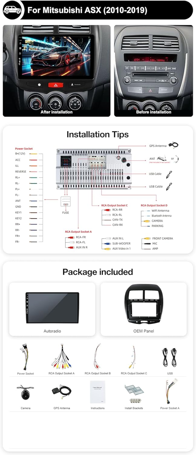 Android 15 Car Stereo Fit for Mitsubishi ASX (2010-2019) - Wireless Carplay + Android Auto - [2G+64G] - Rear Camera Free - IPS 10.1 Inch 2 Din - Support Steering Wheel Wifi 4G DAB Fast-Boot image number 3