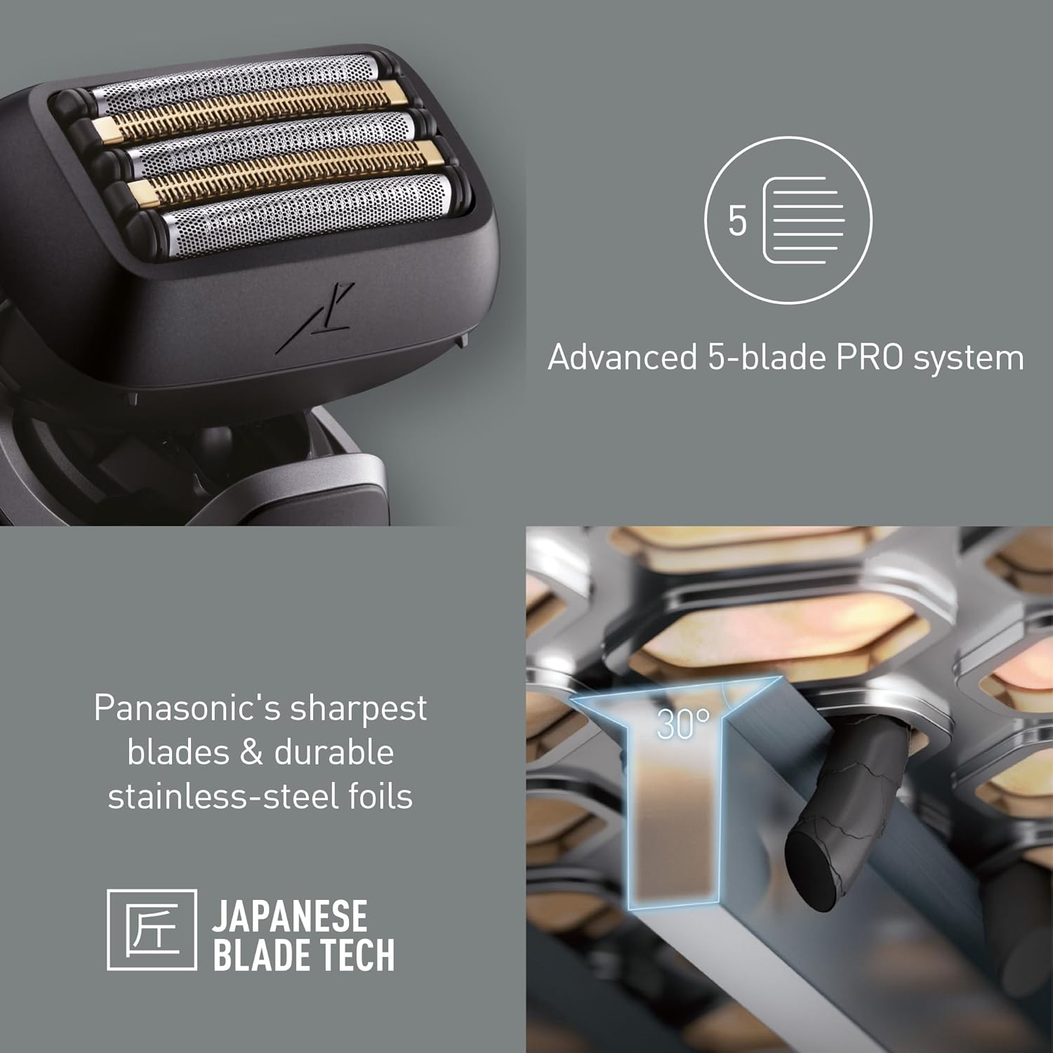 Panasonic Series 900 Premium Wet & Dry 5-Blade Electric Shaver for Men, Stainless Steel Blades, Flexible 20D Head, Responsive Shave Sensing with USB-C Charging, Black (ES-L550UK841)