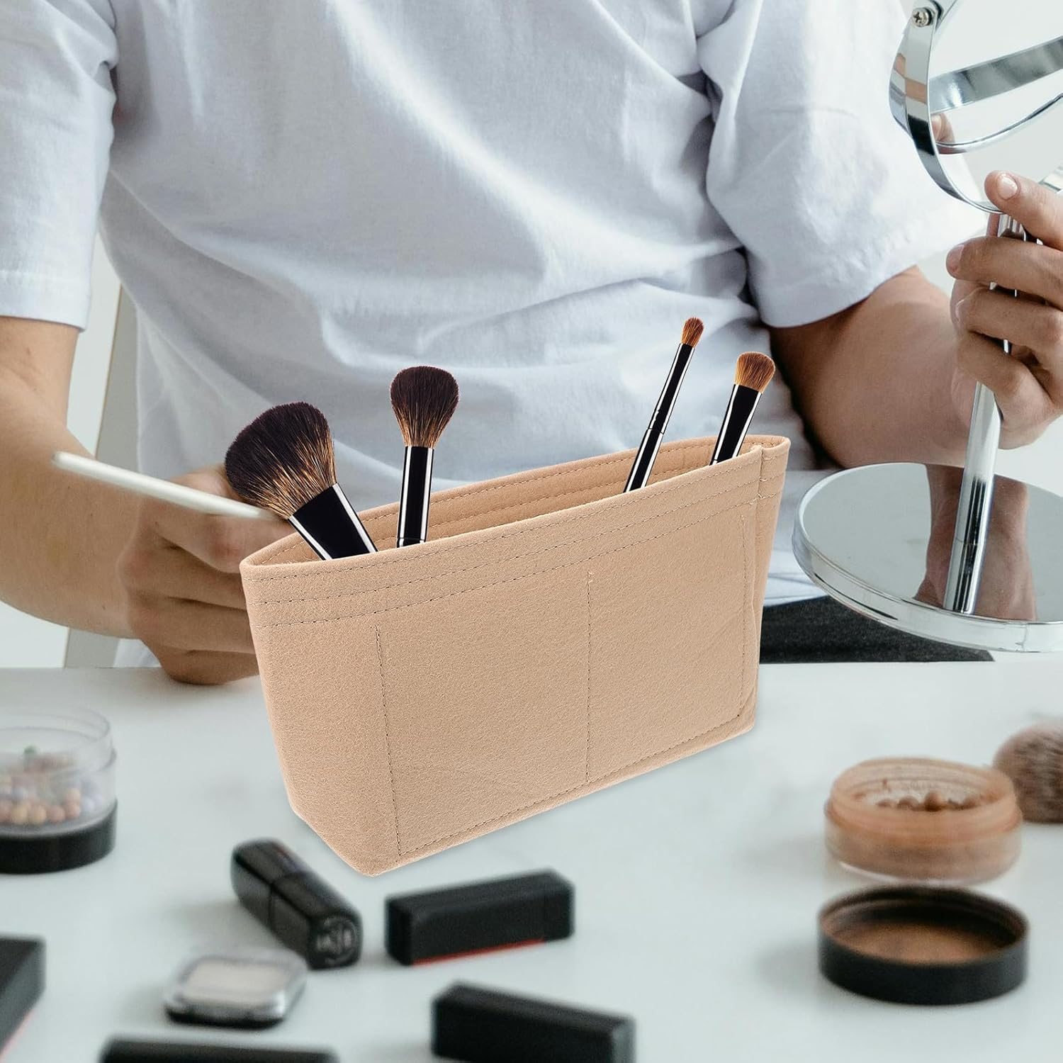 2Pcs Felt Purse Organizer Inserts Tote Bag Organizer Insert with Open Top and Zipper Closure for Travel and Daily Use image number 4