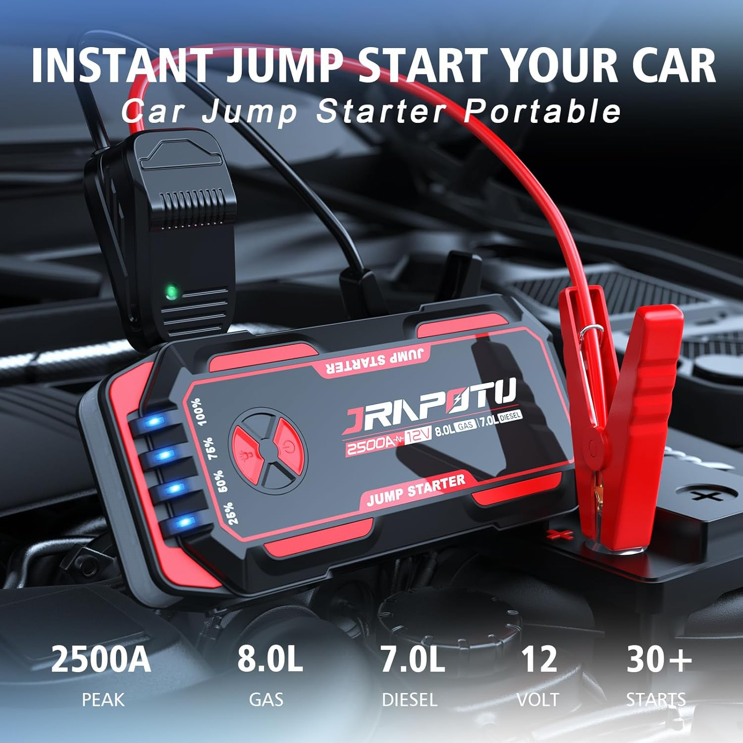 Portable Car Jump Starter, 2500A Peak Battery Jumper Starter Portable, Jump Box for Car Battery, 12V Portable Jump Starter for 8.0L Gas & 7.0L Diesel Cars image number 1