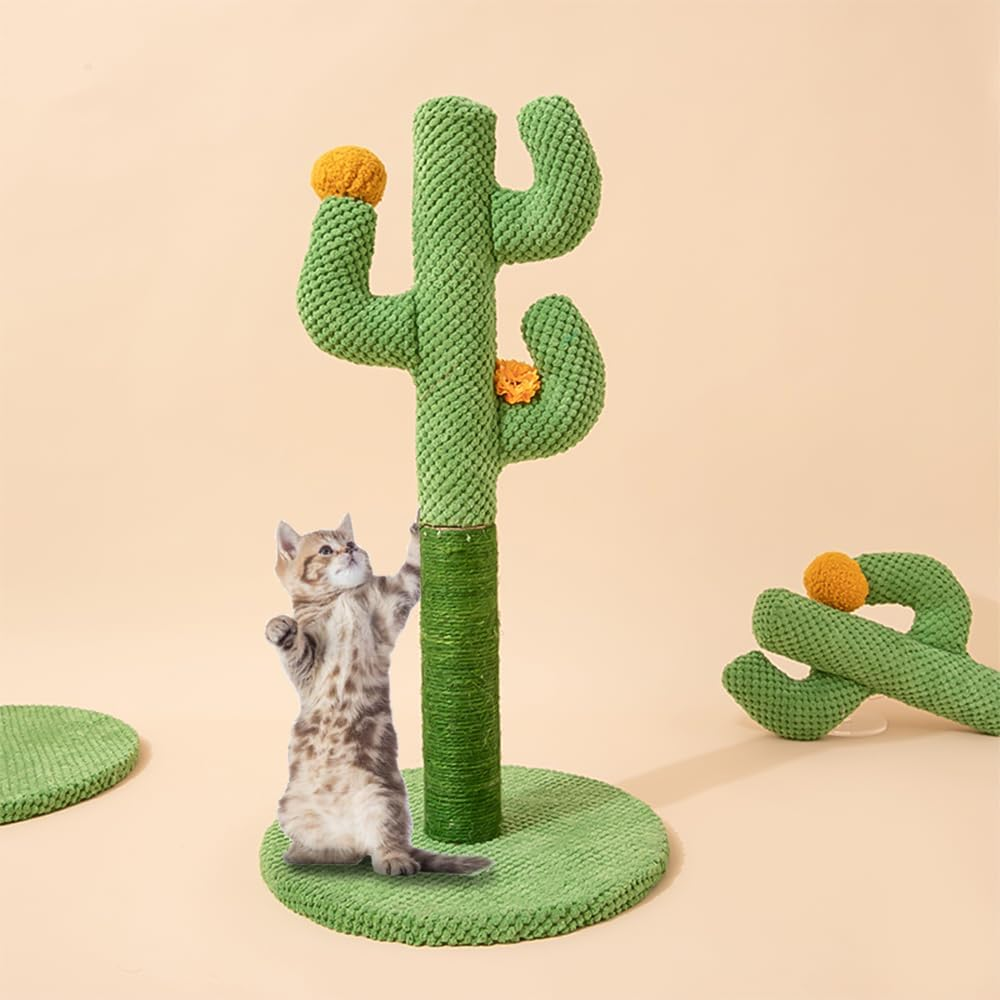 Cat Scratching Post, Trees & Towers, Cat Scratcher Tower, Cactus Cat Scratcher Kitten Scratch Post with Sisal Rope for Indoor Cats Claw Scratcher, Vertical Green Cat Tree with Dangling Ball for Kitties (Large) image number 4
