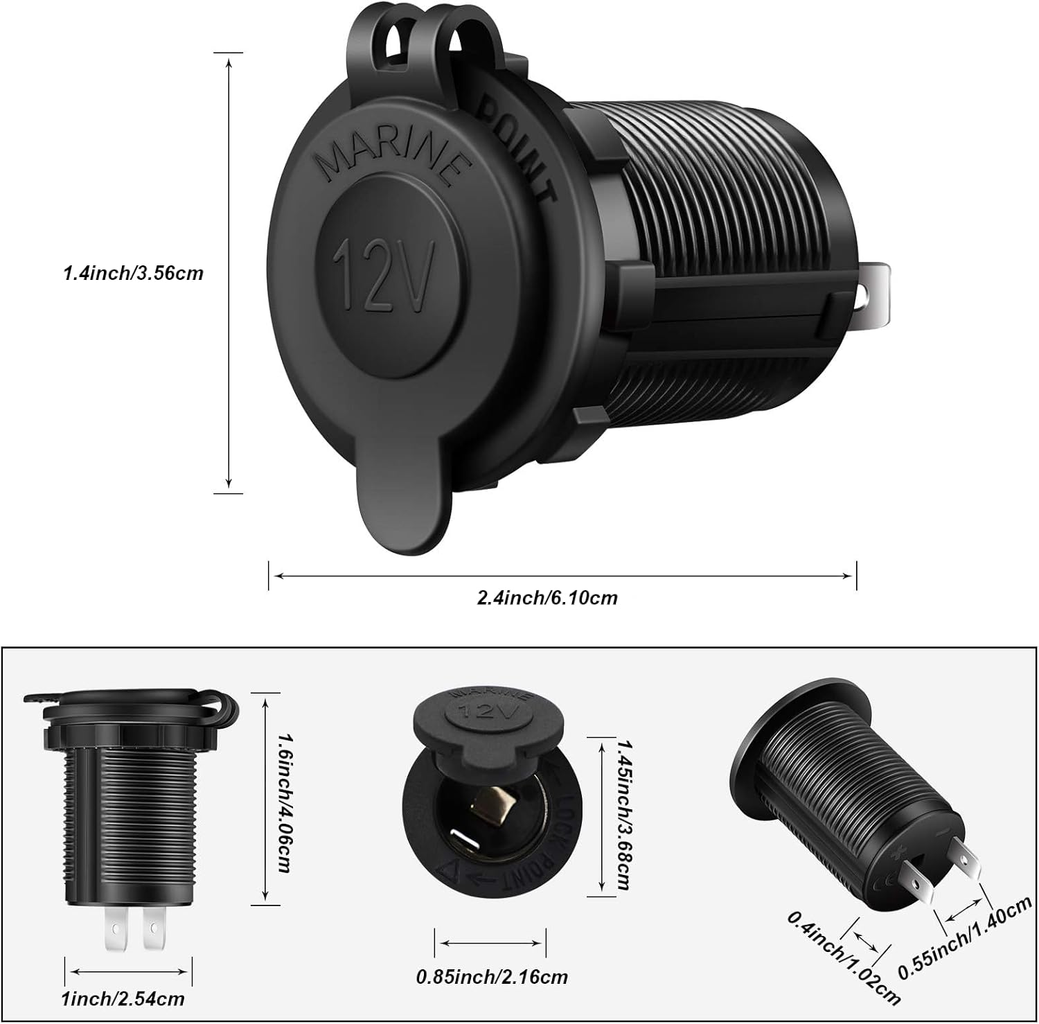 MAEZOE 12V Cigarette Lighter Socket, 3-Pack Car Marine Motorcycle ATV RV Lighter Socket Power Outlet Socket Replacement Waterproof Plug image number 1
