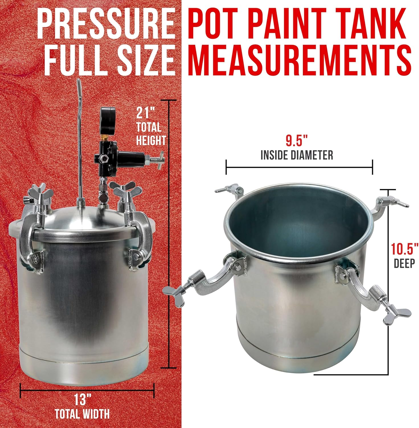 TCP Global 2-1/2 Gallon - (10 Liter) Pressure Pot Paint Tank with Regulator Pressure Gauge for Large Volume Painting and Autobody image number 3