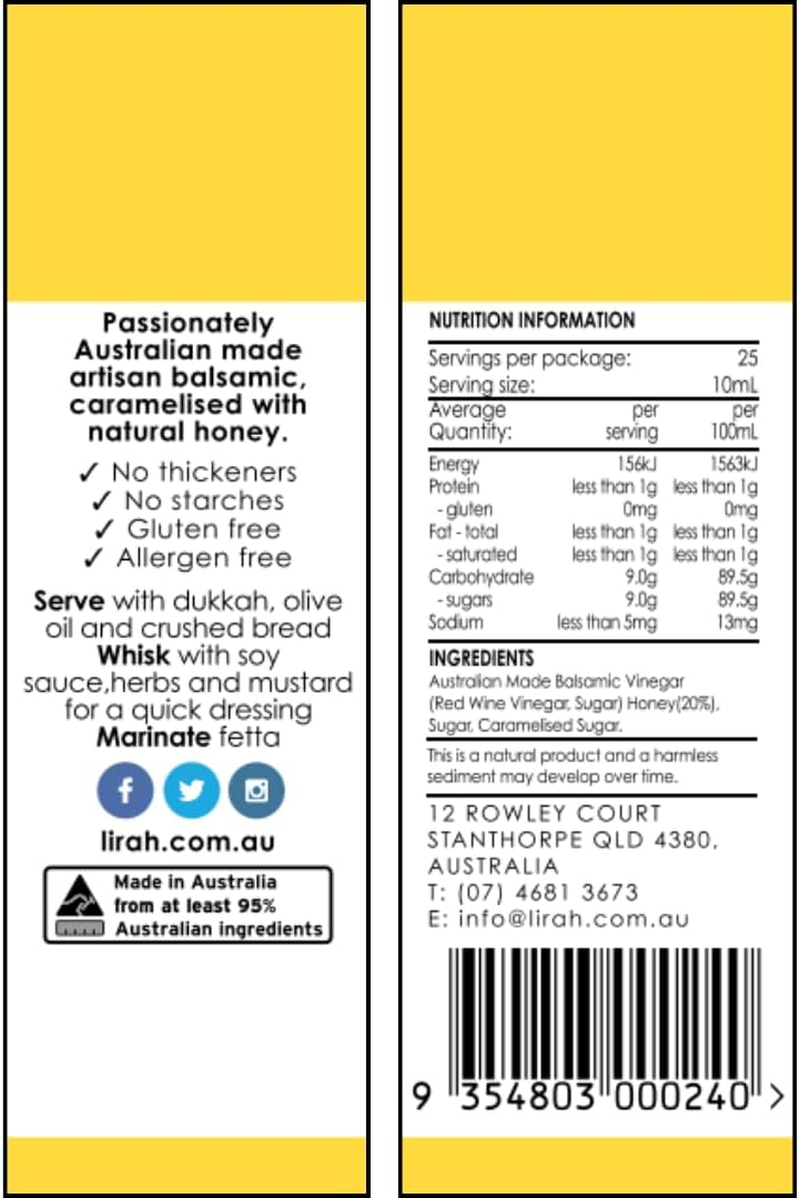 Lirah Caramelised Honey Balsamic 250Ml image number 4